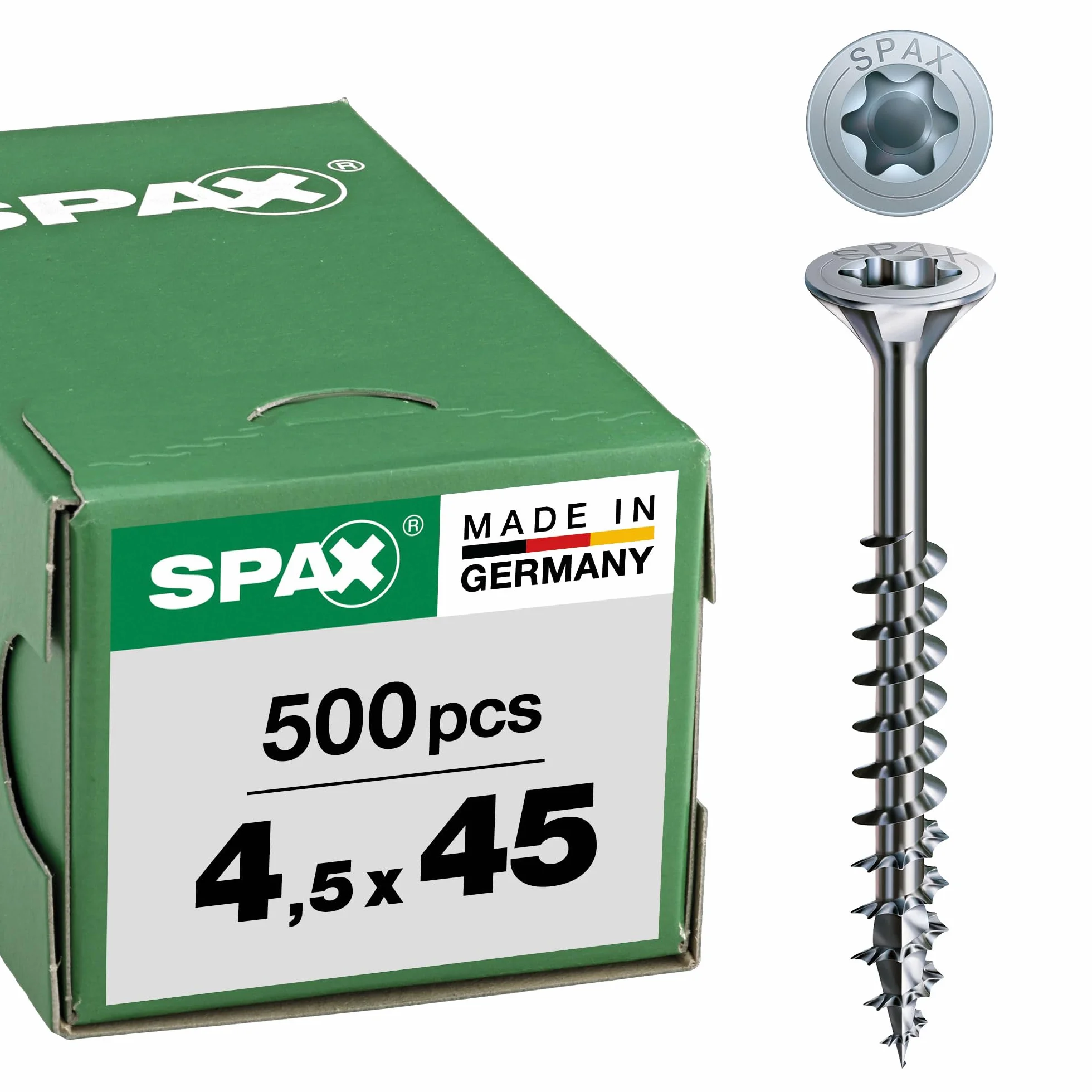 Spax T-STAR plus 0/1050/1/ 4,5/45/01 - Vite universale con testa svasata, 4CUT, filettatura parziale, lucida zincata tramite galvanizzazione, Zincato, 4,5 x 45 mm