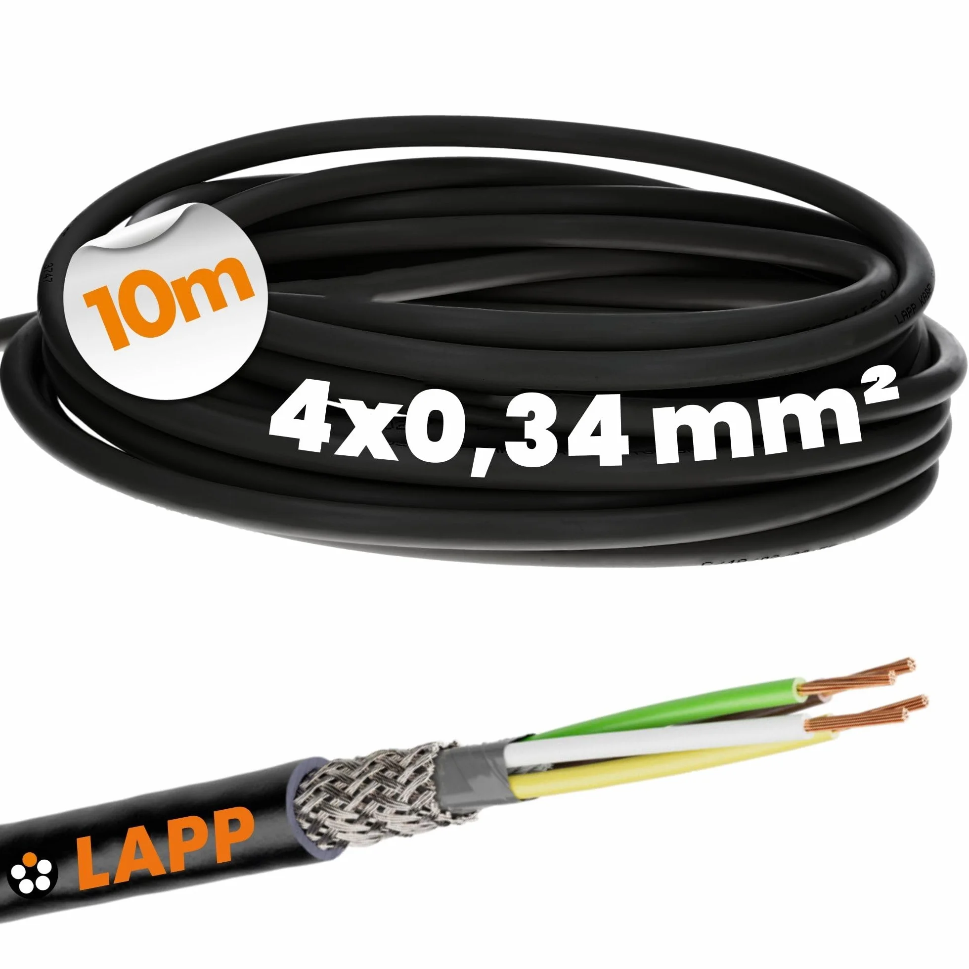 Lapp 1030497 LiYCY - Cable blindado de señal y control, 4 x 0,34 mm², resistente a los rayos UV, 4 núcleos para LED, datos y uso en exteriores, 10 m, color negro