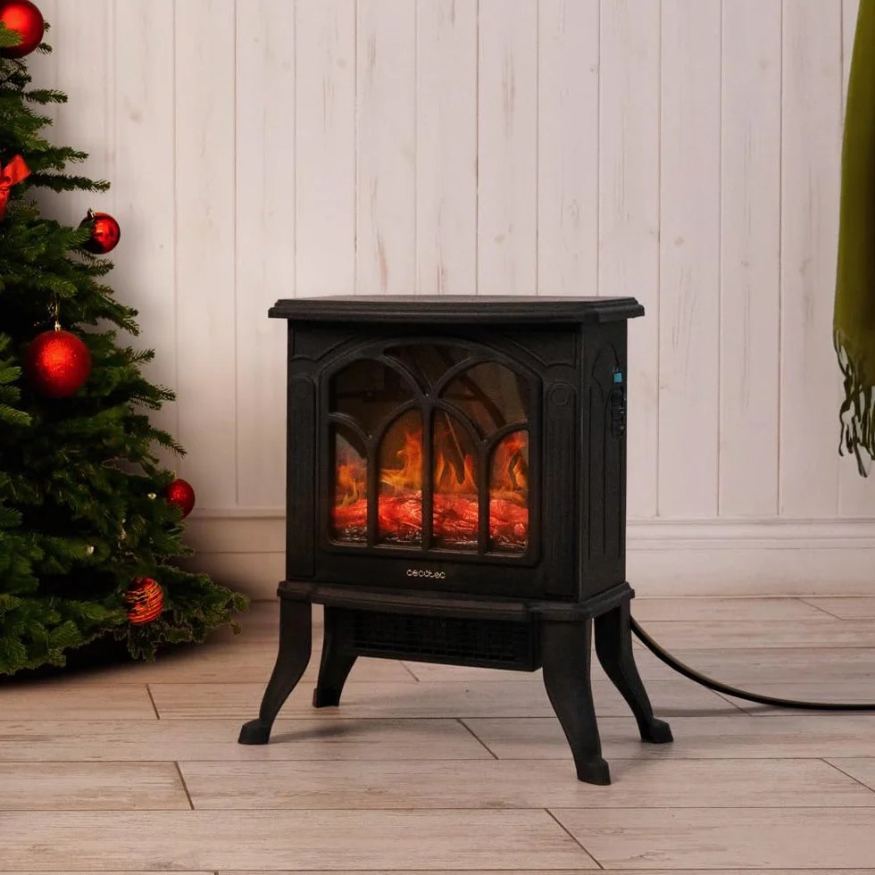 Cecotec Chimenea Eléctrica de Pie ReadyWarm 1500 Flames. 1500 W, 2 Niveles de Potencia, Termostato Ajustable y Control Independiente de las Llamas, Área de Cobertura 20 m2