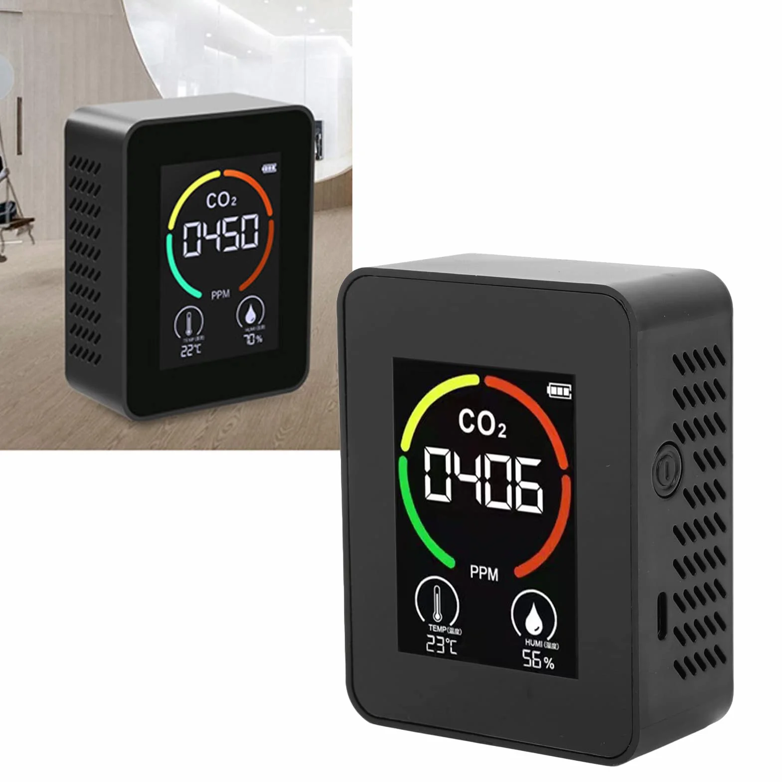 Medidor CO2 Detector TVOC Portátil - Monitor Calidad del Aire Interior con Pantalla LCD, USB, para Hogar, Oficina, Escuela, Salón
