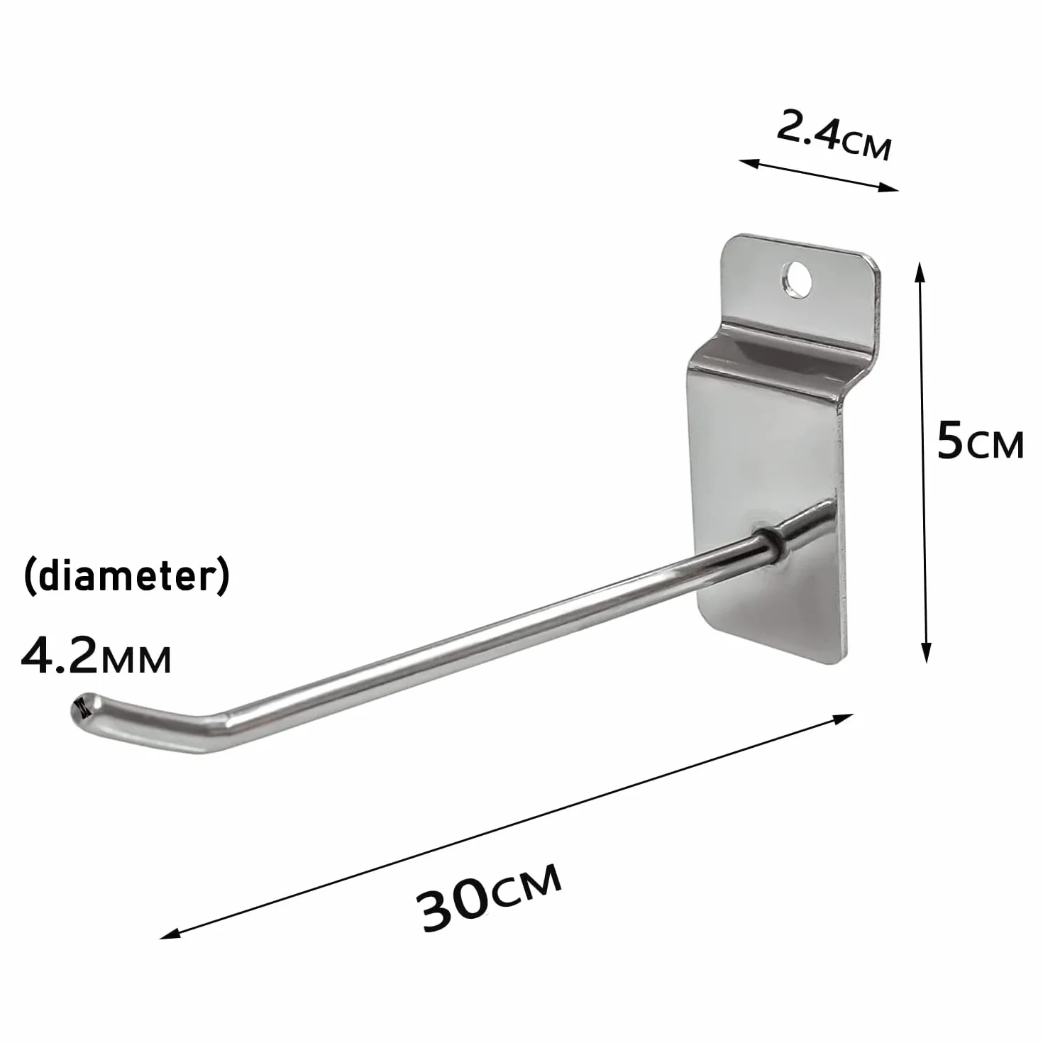 100 ganchos de pared de tablilla de 30 cm ganchos de panel de exhibición de pared de listones de 4.2 mm de grosor gancho de metal para colgar en la pared, garaje, tienda minorista