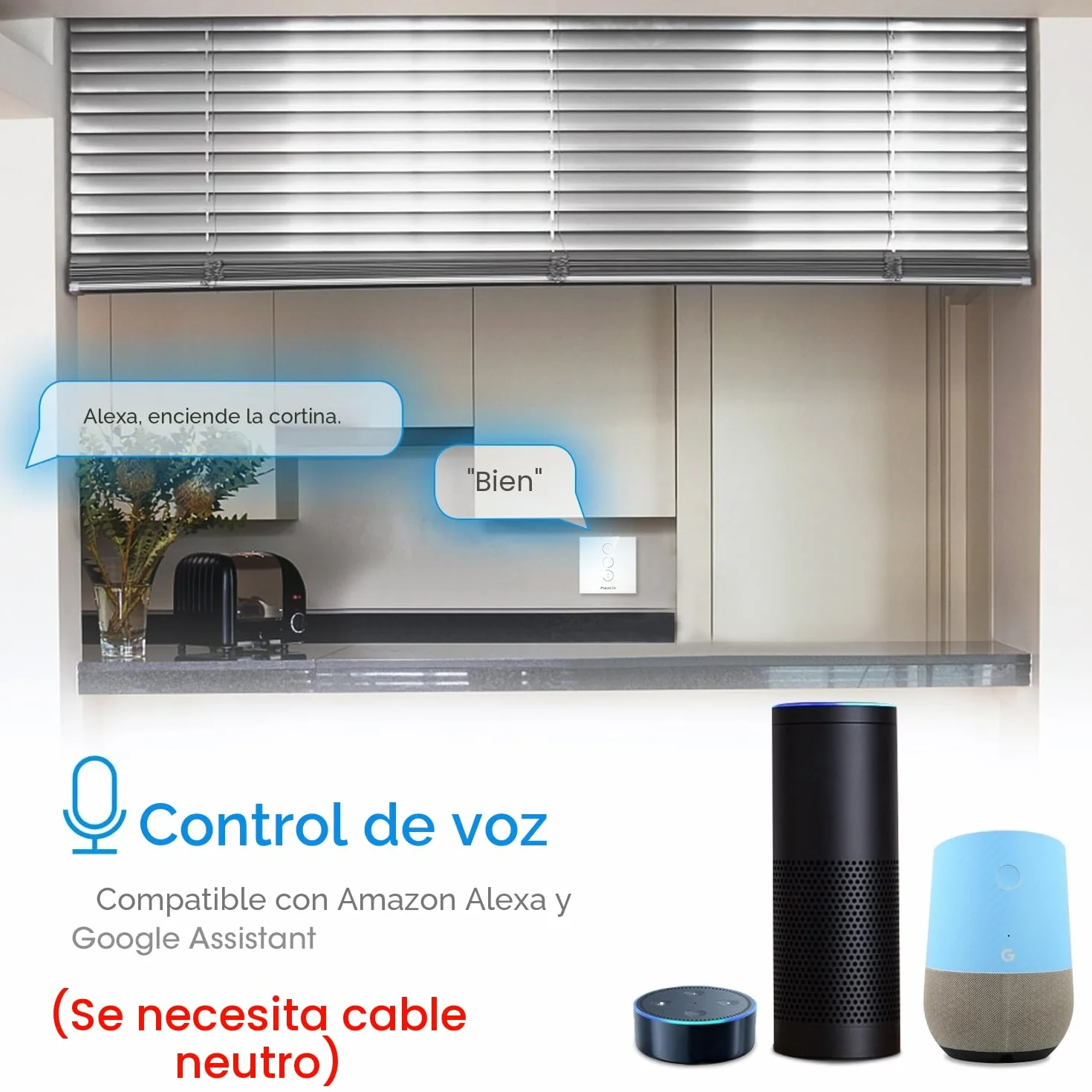 Maxcio Interruptor de Persiana WiFi, Control Inteligente de Persiana compatible con Alexa, Google Assistant, Control por voz y Control Remoto, Temporizador