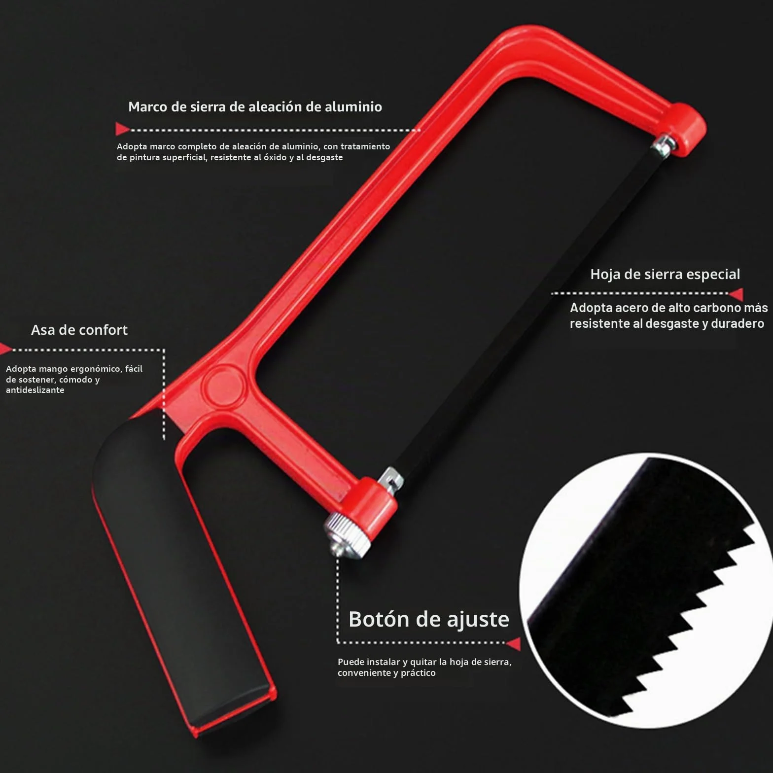 Sierra de Arco Mini Con 10 Hojas de Acero - Para Cortar Metal, Plástico, Tubería de PVC - Sierra de Mano Junior Pequeña