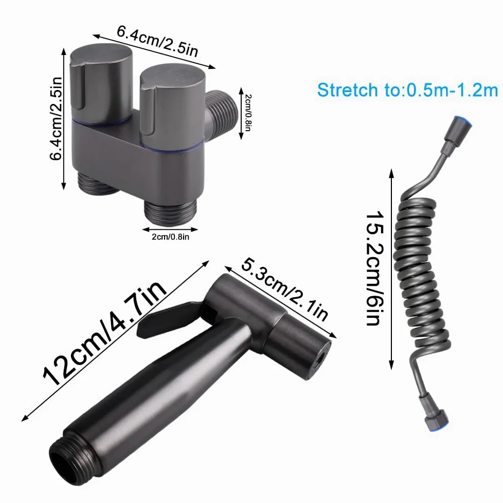Grifo Bidet para WC Bidet Kit Edelstahl Ducha Higienica mit Soporte Tubo de Resorte Adhesivo Pulverizador de Válvula de Doble Control Para Inodoro Ducha de Mano Para Baños y Aseos