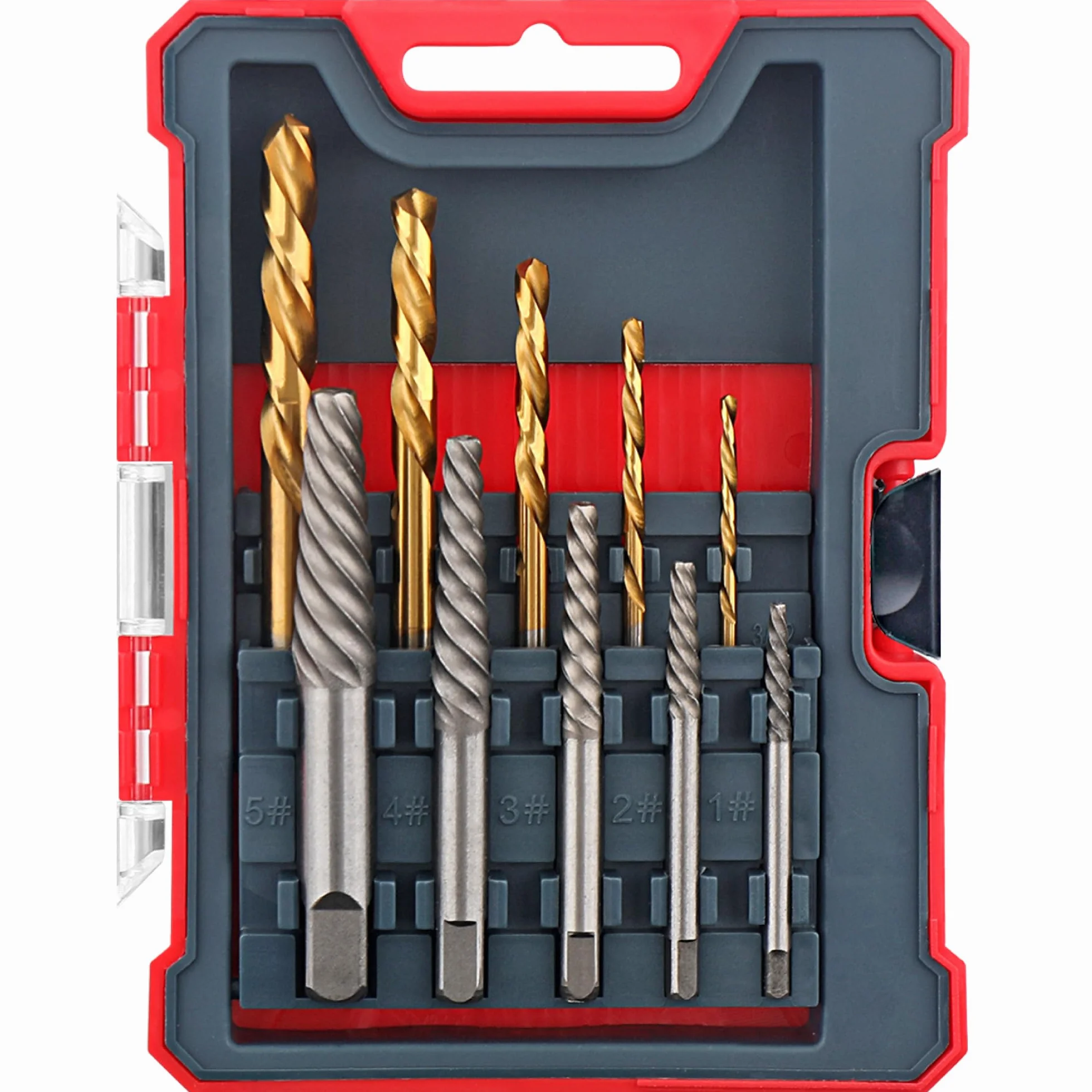 Hi-Spec Juego de Extractores de Tornillos y Brocas HSS de 10 Piezas. Fácil Extracción, Remover con Espiral de Rosca Izquierda para Tornillos, Pernos y Pernos Dañados, Rotos o Desgastados