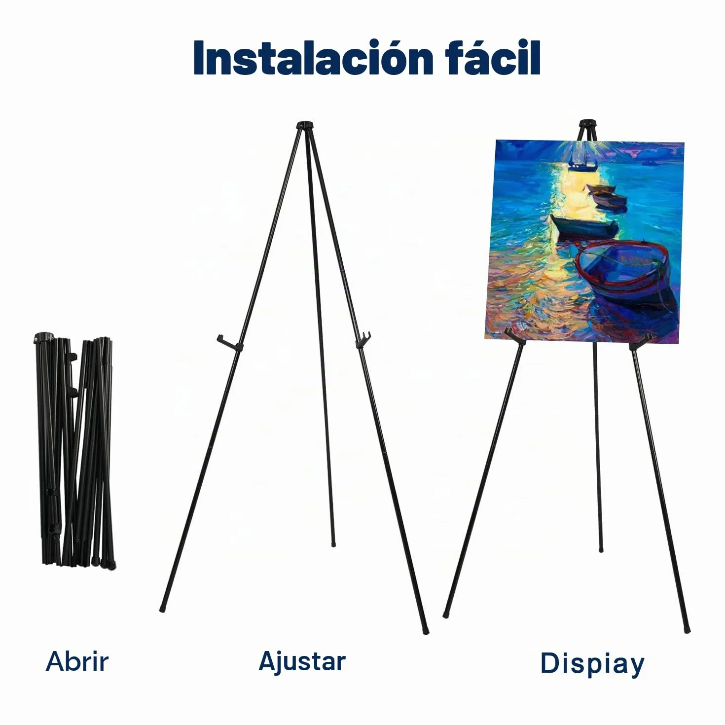 Caballete plegable trípode portátil negro caballete de exhibición ajustable de metal ligero, base 160 cm, para ferias comerciales, presentaciones, carteles, exhibiciones de arte