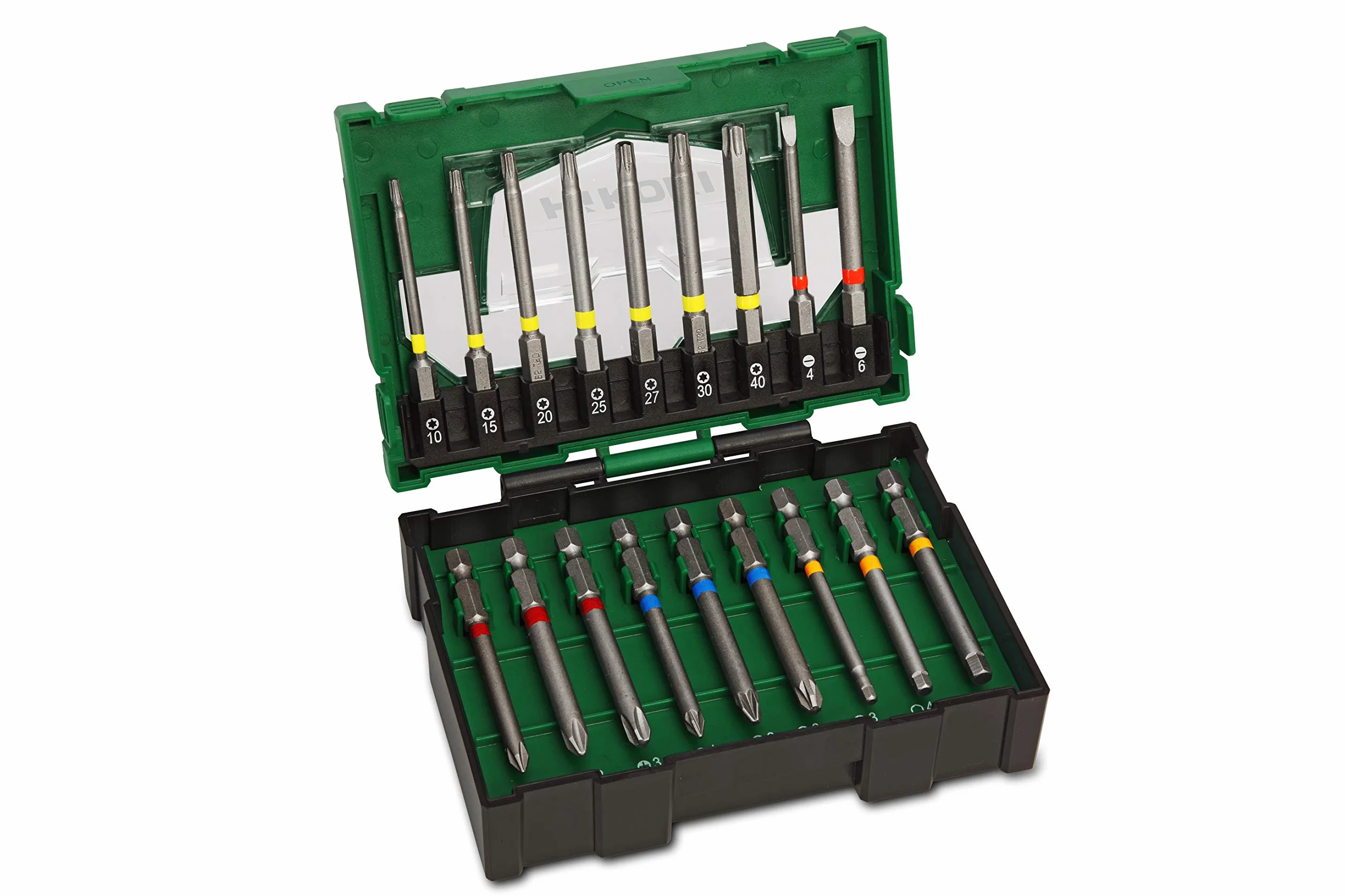 HiKOKI Juego de puntas de 18 piezas - Juego de puntas de destornillador duraderas para trabajos precisos - Puntas Torx, PH, PZ, SL, hexagonales - Caja de puntas ideal para al bricolaje y profesionales