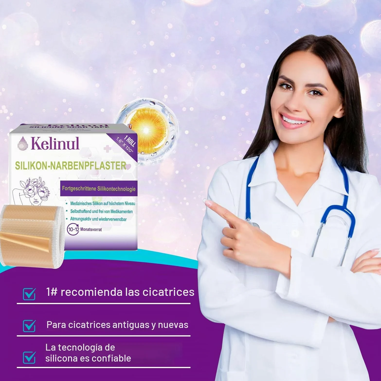 Hojas de cicatriz de silicona - cinta de cicatriz de Gel de silisuave - tiras de cicatriz reutiliz, de grado médico