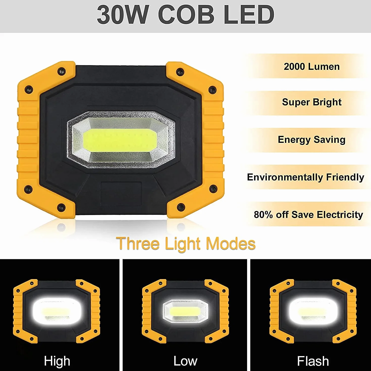 Foco LED Recargable T-SUN 2 Packs Luz LED Trabajo Portátil 30W 2000LM Foco Led Bateria 3 Modos Foco de Trabajo LED USB para Camping, Taller, Pesca, Emergencia