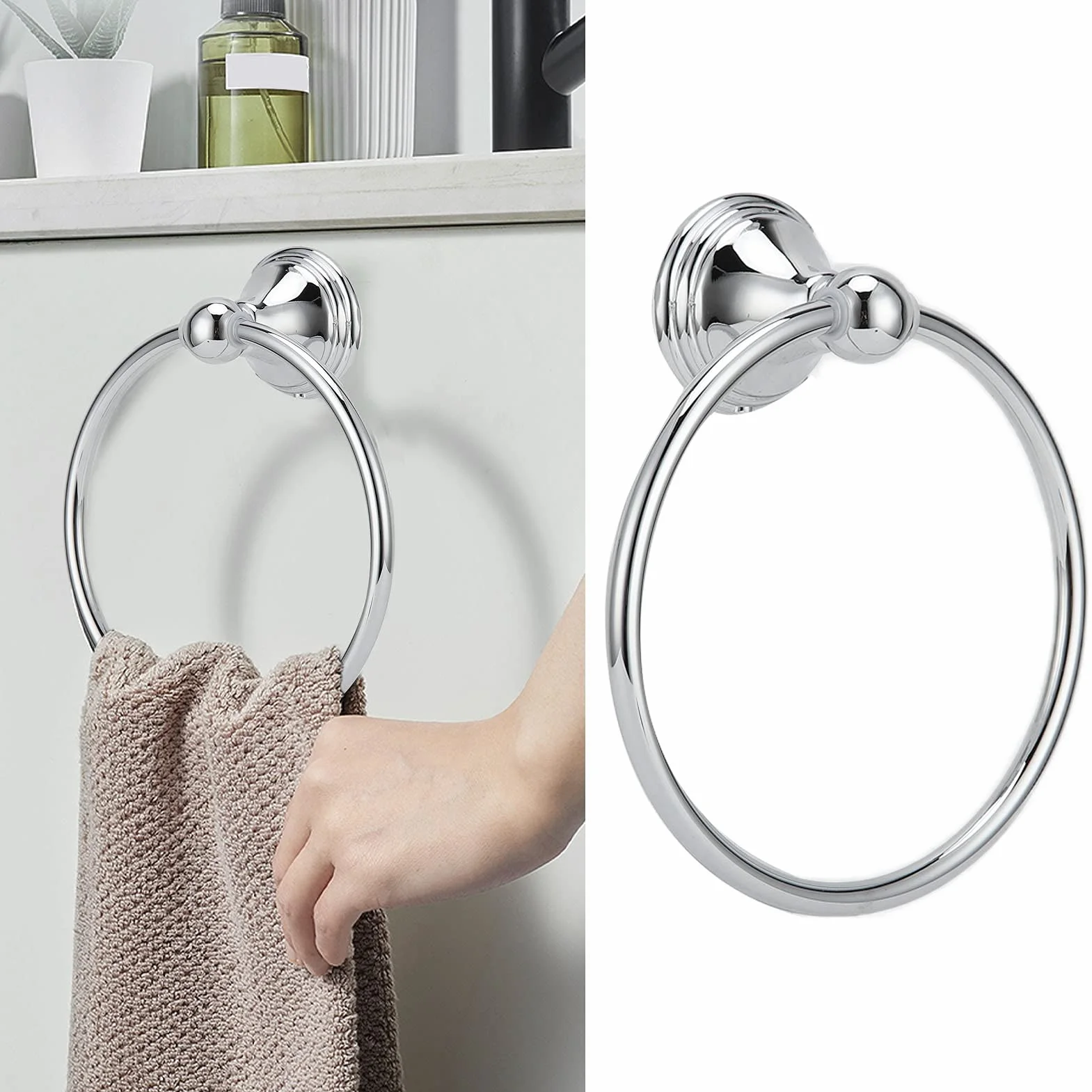 FTVOGUE Mano Toallero Estante Accesorios De Baño Estilo Retro Anillo Cromado 893