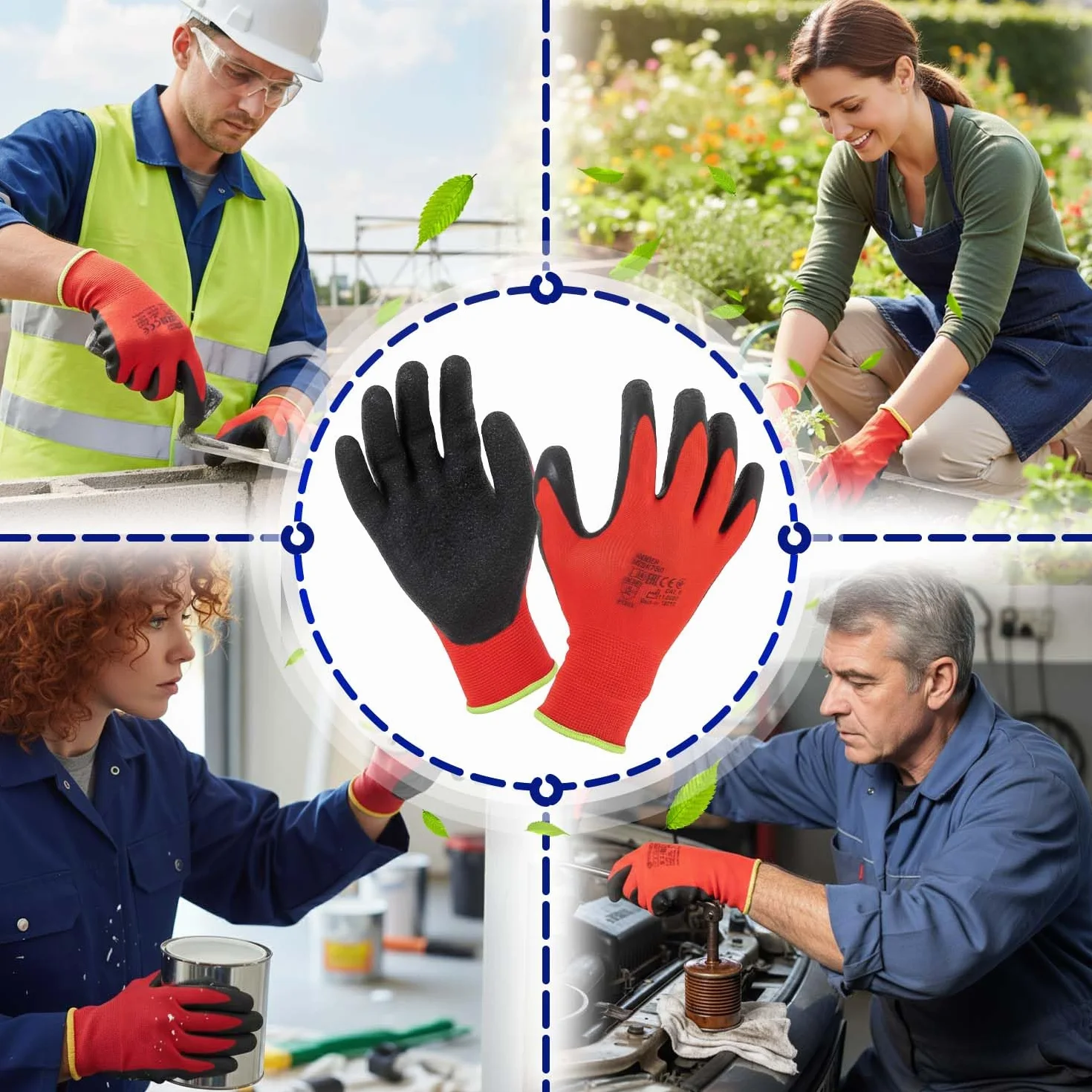MONTERAL 24 Pares Guantes de Trabajo Talla 9 L Protección Cat II Recubiertos de Látex Anti-Slip - Guantes Trabajo Hombre y Mujer Pueden Usarse para Obra Taller Mecanico Jardineria Montaje