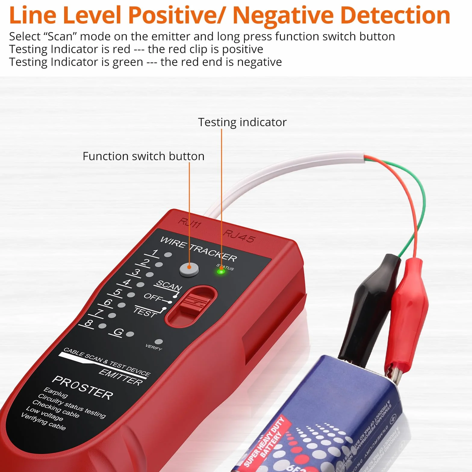 Proster Comprobador de Cables RJ45 RJ11 con Pelacables Tester de Red LAN Ethernet - Rojo