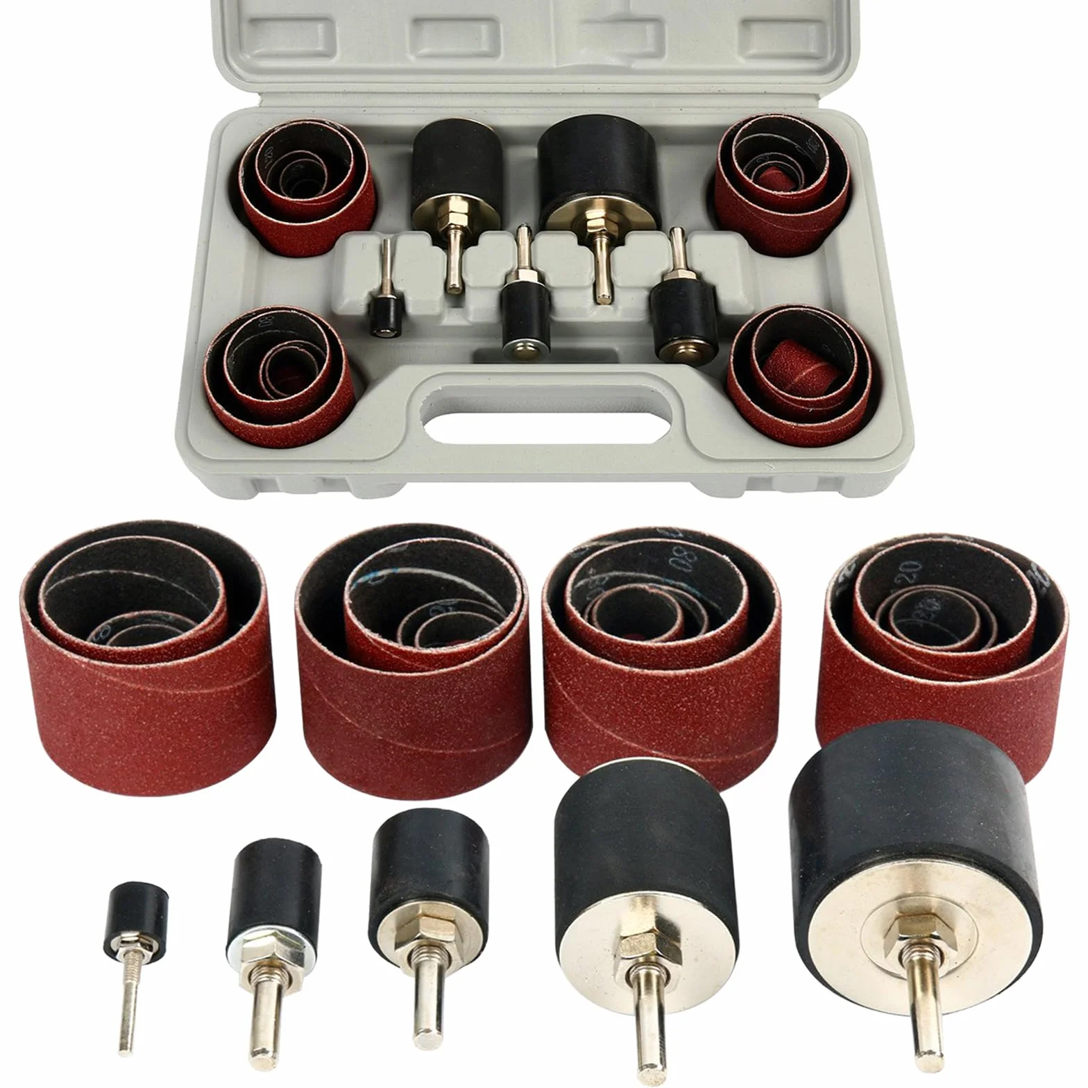 FreeTec 25 piezas Tambores de Lijado, Mangas de Lijado Grano 80 y 120, 1/8" 1/4" Kit Cilindros de Lijado, Tambor Lija de Madera para Taladro, Ø12 18 23 31 50 mm