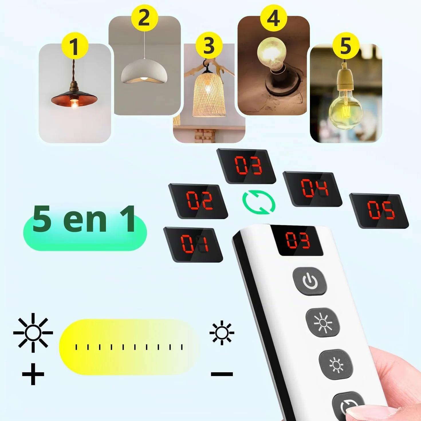 Interruptor De Luz Atenuador Inalambrico Con Controles Remotos, Tedeligo AC220V Control De Interruptor Regulable Para 10-150W LED Y Halógeno, Compatible Con Interruptores Atenuación (No necesita WIFI)