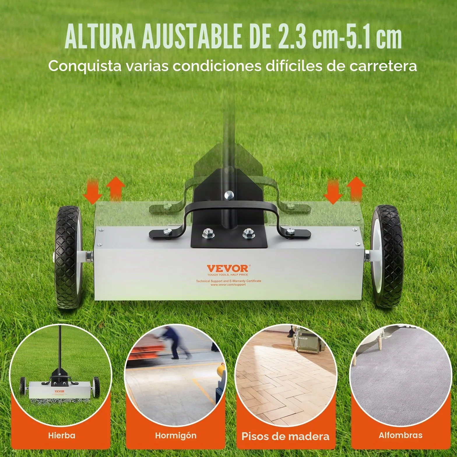 VEVOR Barredora Magnética Rodante 20,4 kg Escoba Magnética con Mango Telescópico 77-113 cm Barredora Magnética de Empuje 745 mm con Ruedas Imán con Mango Telescópico Limpieza Fácil de Taller Garaje