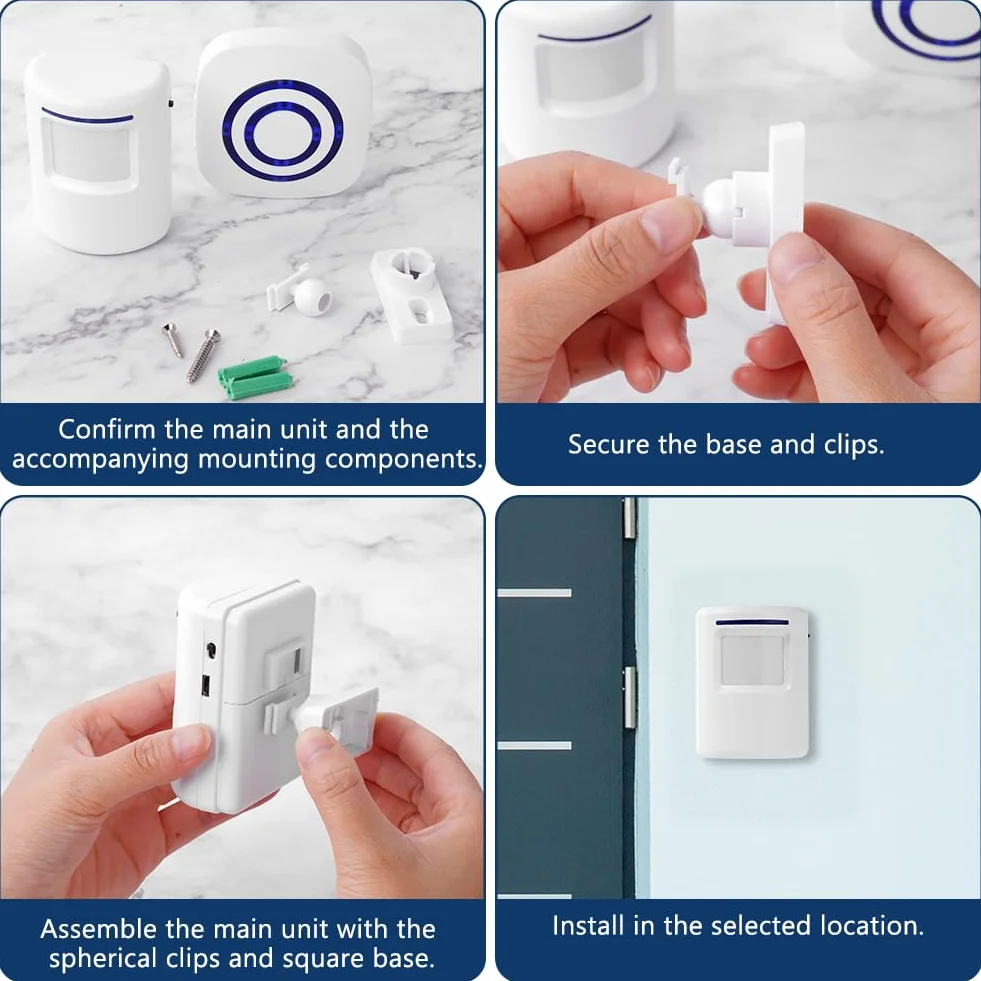 AXFEE Detector de Movimiento Interior PIR, 4 Niveles Volumen, 38 Melodías Alarma Seguridad para Casa Garaje