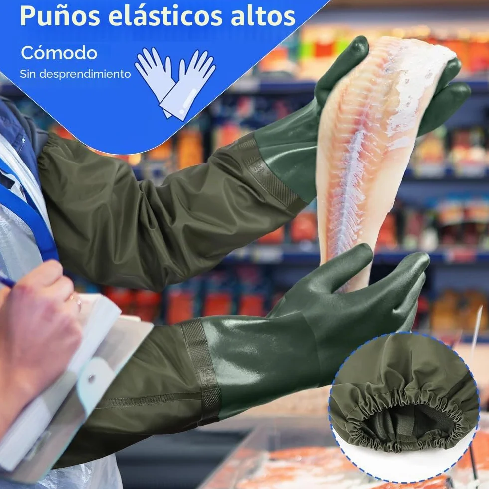 Guantes de Estanque Impermeables 70cm para Jardinería Pesca Acuarios Trabajo Industrial Verde