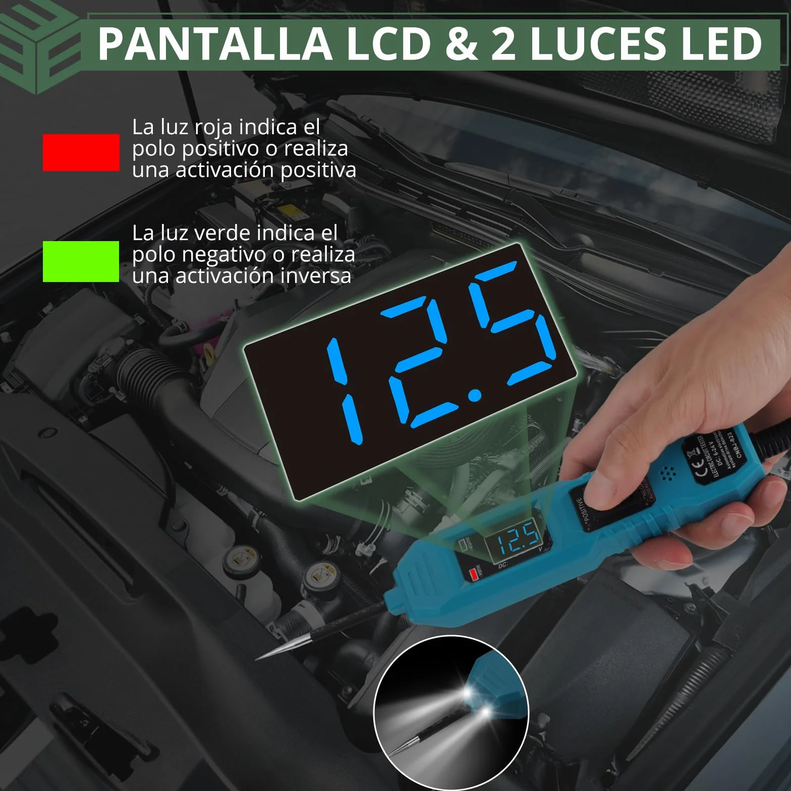 EYPINS 6-36V Probador de Circuitos Automotriz, Comprobador de Corriente y Fusibles Coche con Pinzas de Cocodrilo, Pantalla LCD, Cable 4.5m