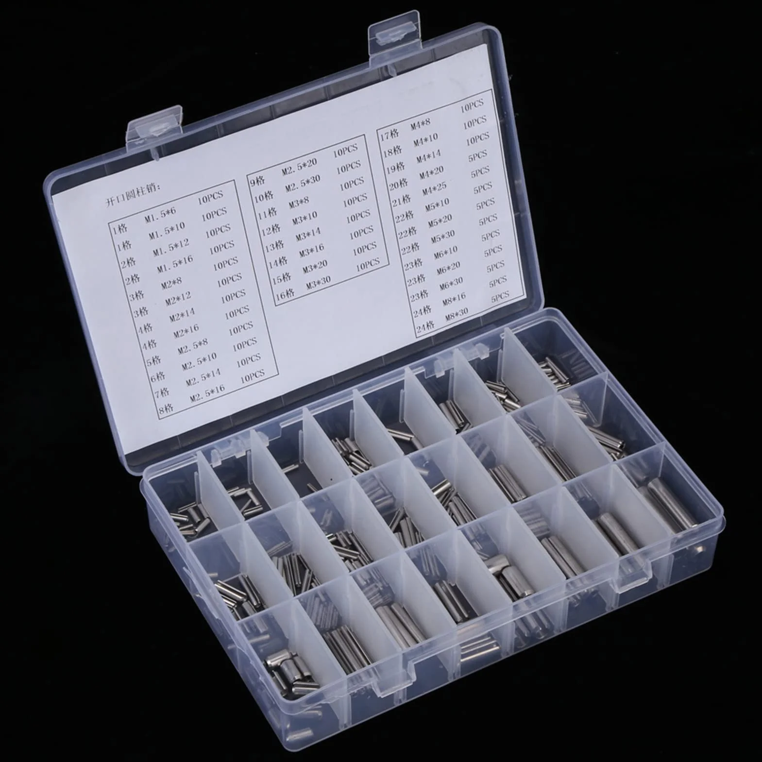 Kit Surtido de Pasadores de Rollo de Acero Inoxidable 280 Piezas Pasadores de Resorte Métricos Ranurados de Varias Longitudes M1,5 a M8