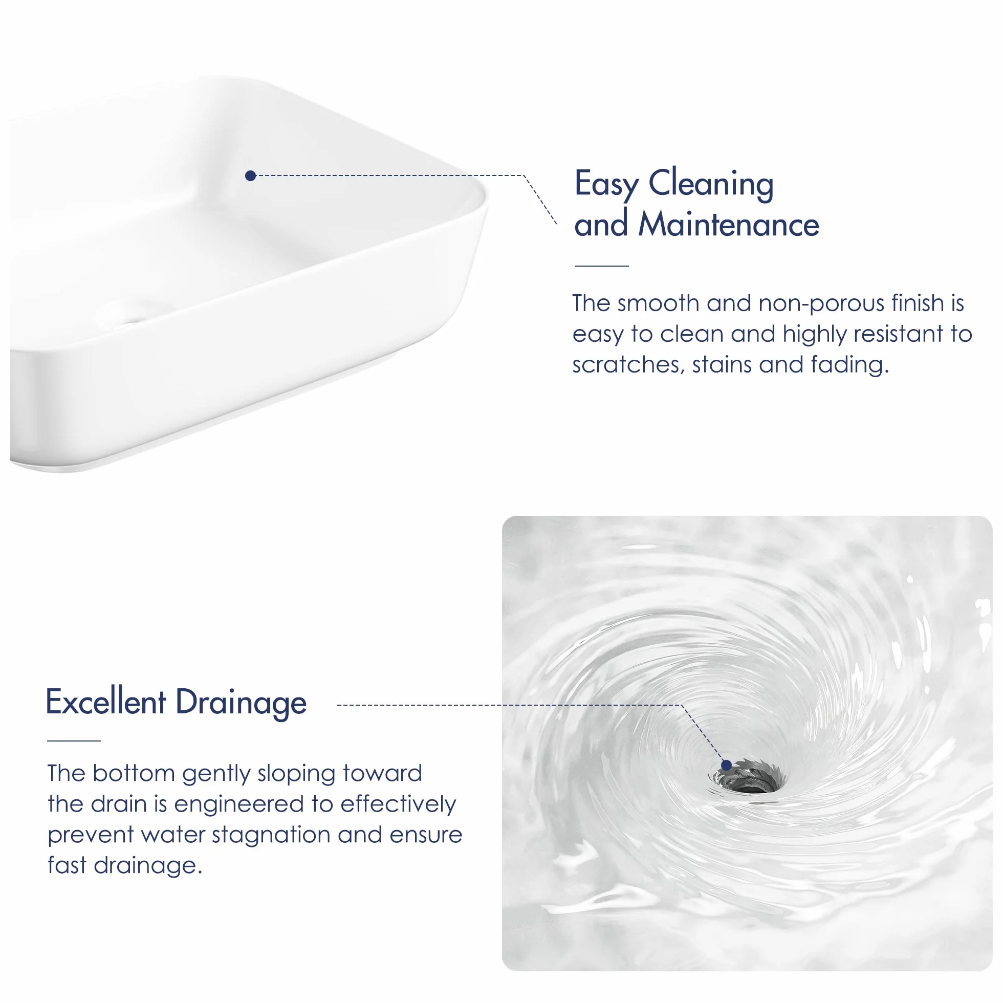 Eridanus Lavabo de encimera rectangular, lavabo cuadrado de cerámica para baño, recipiente para WC, armario, lavabo, blanco brillante – 500 x 390 x 140 mm
