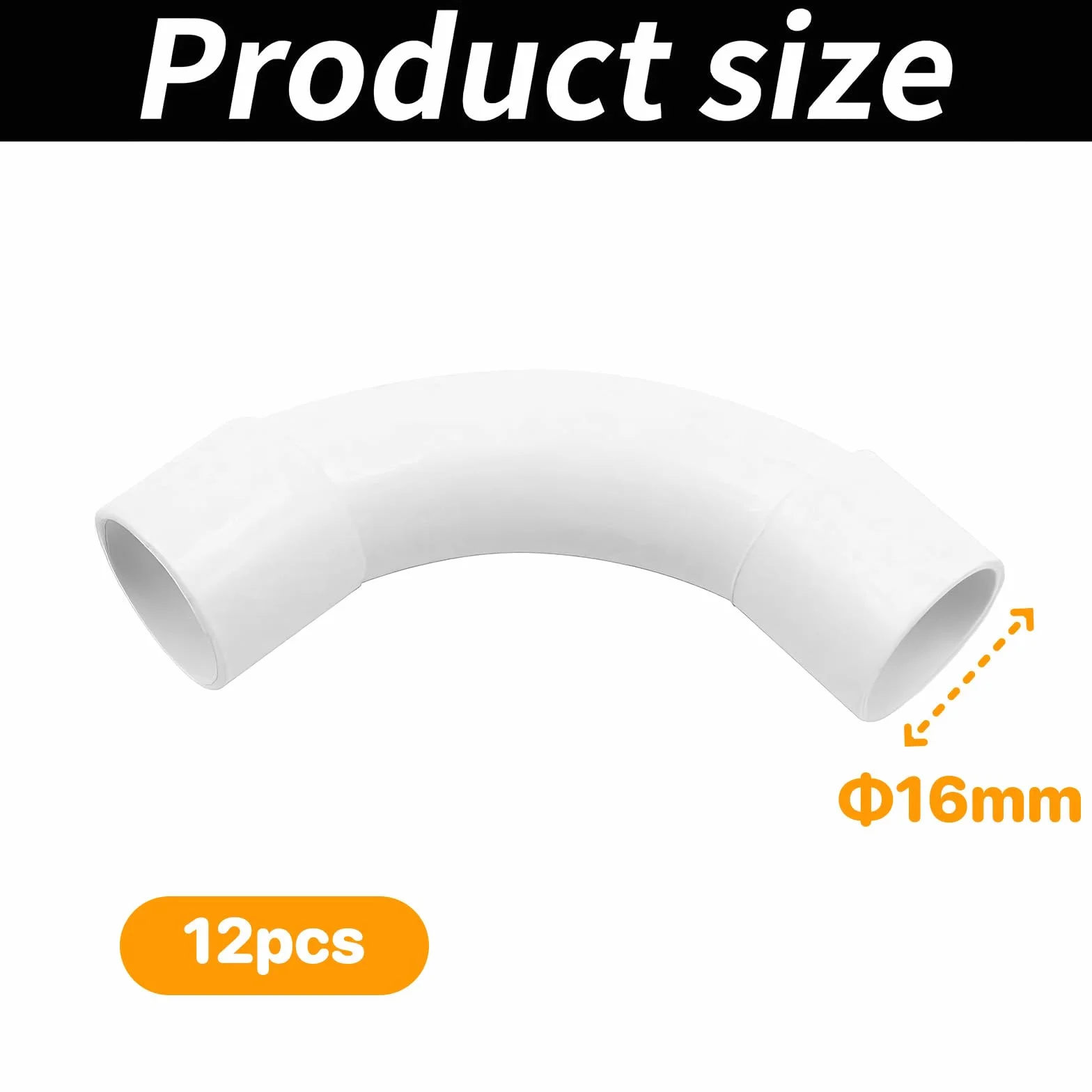 Codo de Tubo,Tubo Redondo Rígido del PVC,Conectores de 90 Grados de Tubería,Tubo de Conducto de Plástico Cable Canal Instalación para Canal Exterior y Interior Casa Sótano Techo,12 Piezas,16mm