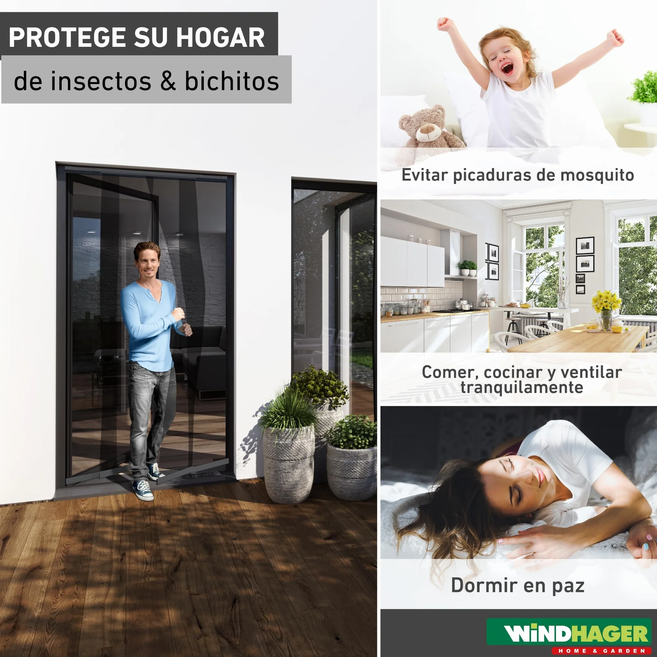 Windhager Cortina de mosquitera con Lamas telescópicas 120 cm, Antracita, 04302