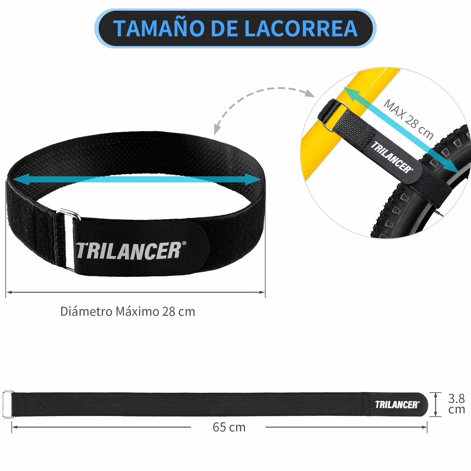 Trilancer Conjunto 4 Correas Sujeción Ajustables Bicicleta 65 cm x 3,8 cm Ganchos Presillas Soporte Auto Pared