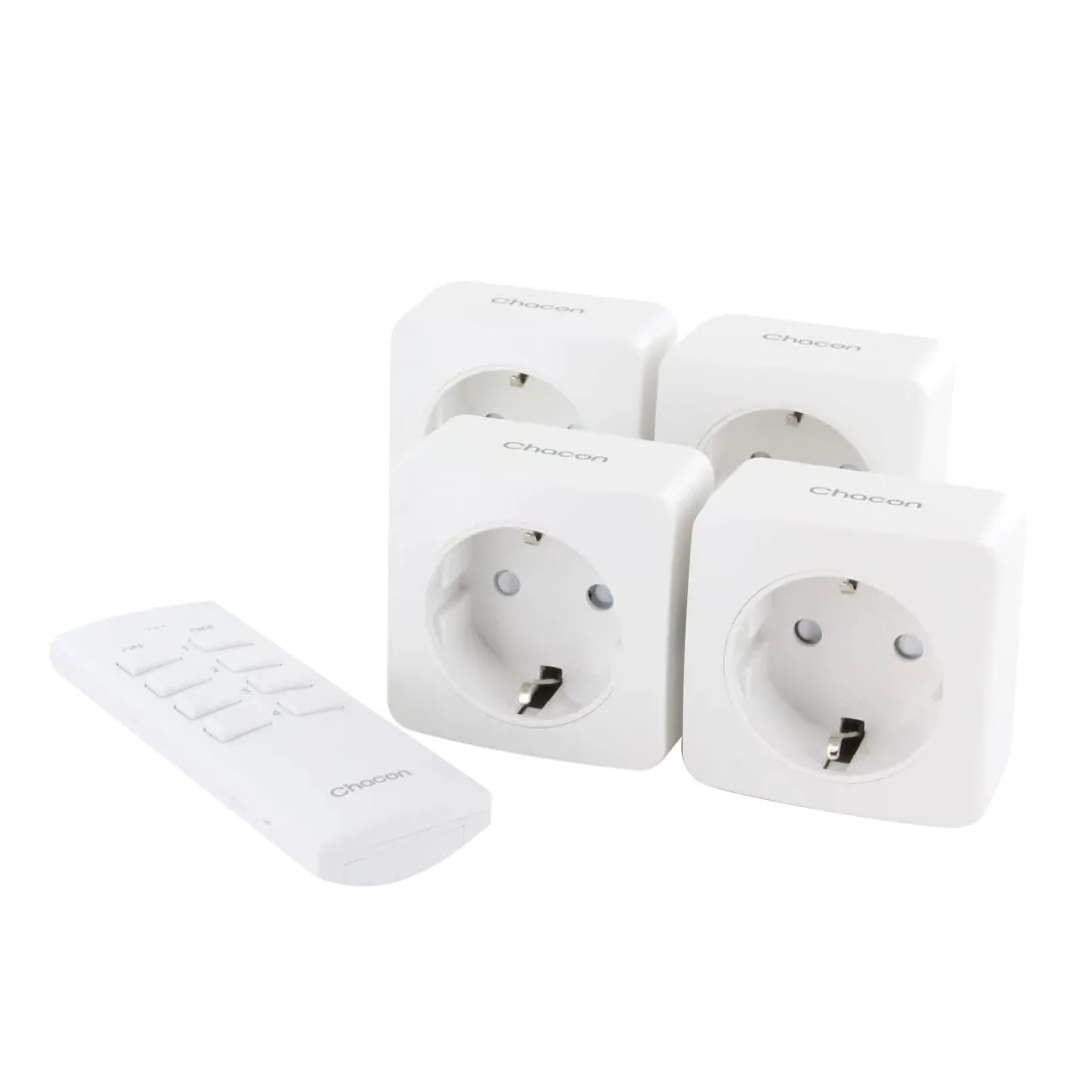 Kit 4 mini enchufes On/Off + mando a distancia de 4 canales 2300W