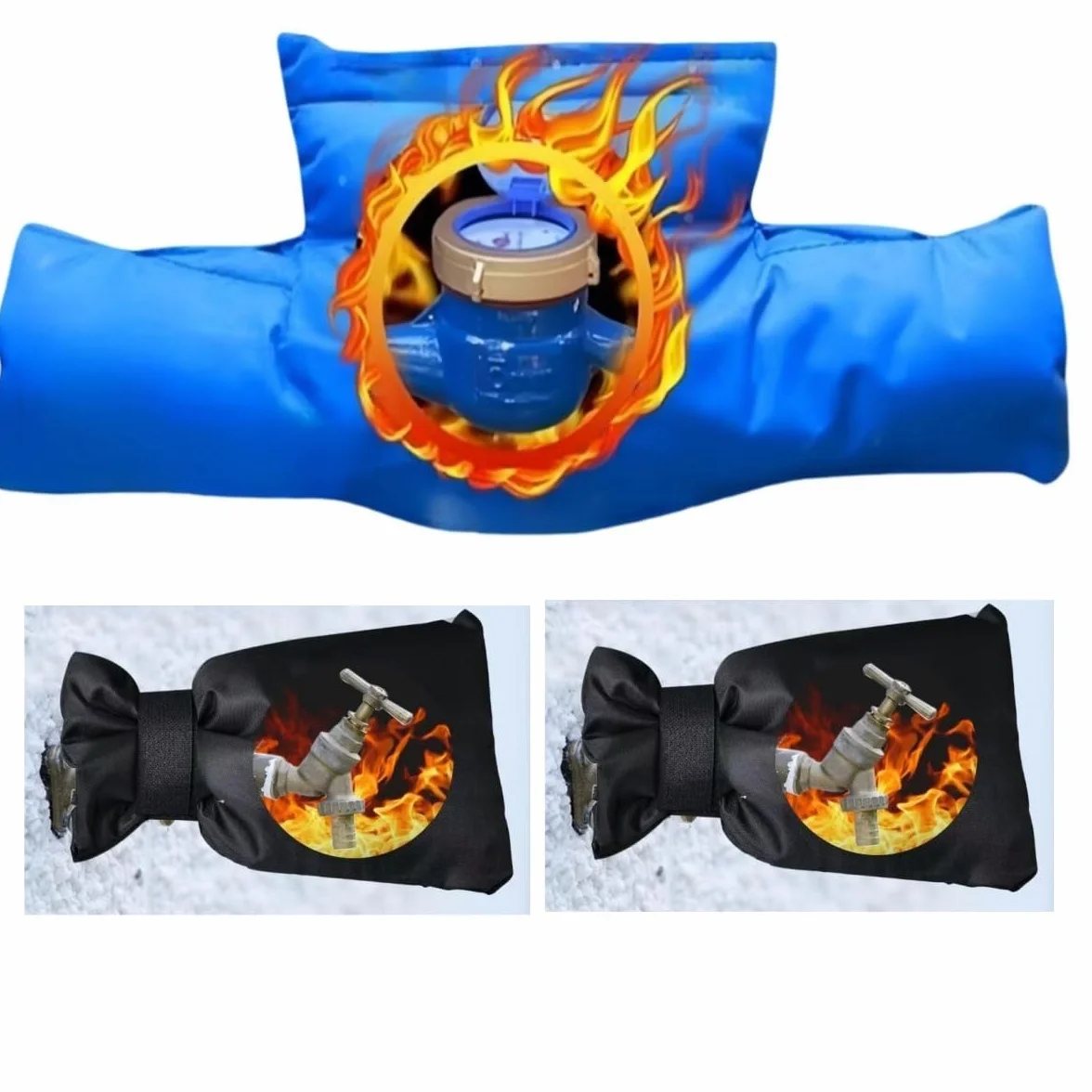 1 cubierta de aislamiento para medidor de agua, 2 fundas exteriores para grifo, cubierta de aislamiento de medidor de agua de invierno y cubierta de aislamiento de grifo combinación de protección para