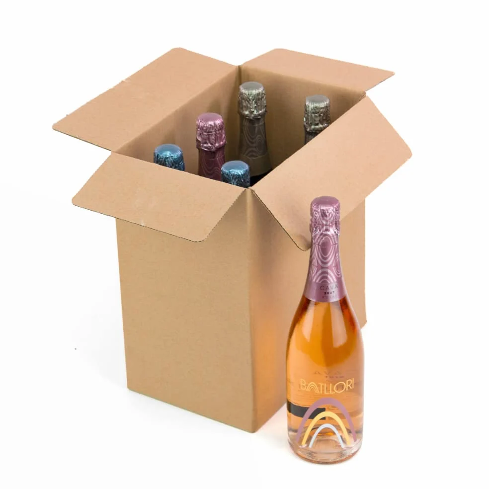 ONLY BOXES Pack 10 cajas cartón para 6 botellas de Vino Cava Champagne Licor con colmena separadora incorporada fabricada cartón ondulado. Apta para empaquetar cajas de 6 botellas, AMA725