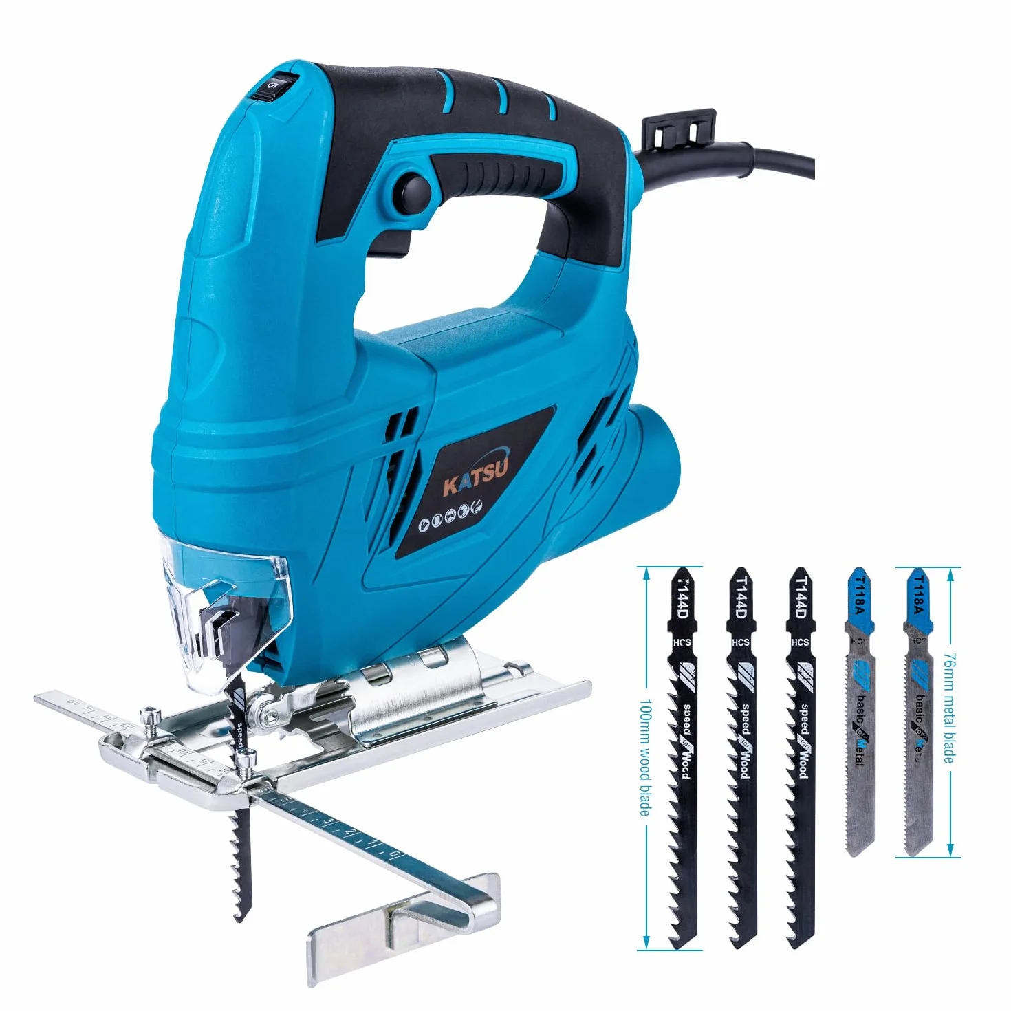 Sierra de Calar, KATSU 400W Sierra Calar Eléctrica con 5 Hojas, 0~3000 SPM, ± 45° Corte, Velocidades Variables, para Cotar Metal, Madera y Plástico (Budget)