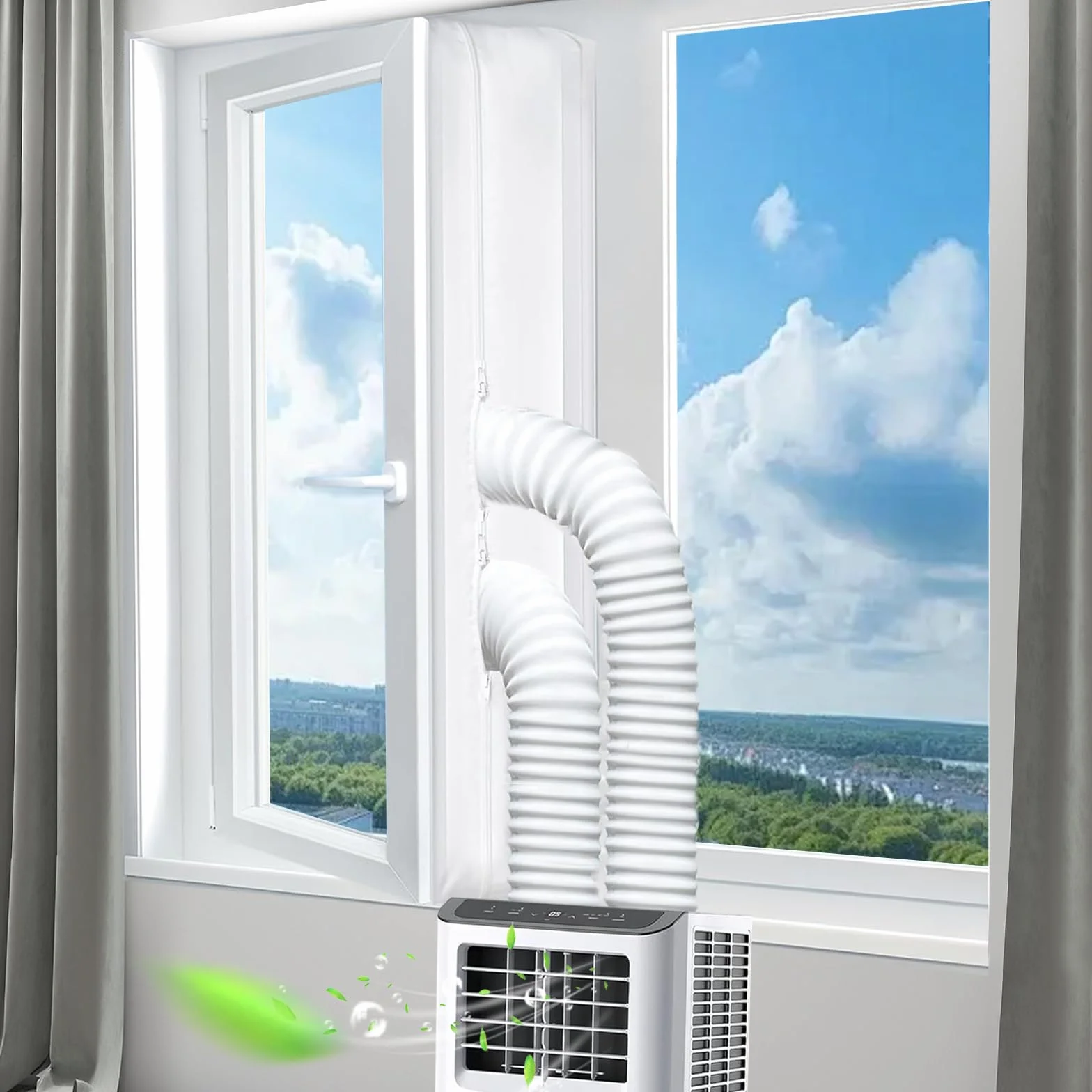 Shinybox Sellador de Ventanas para Climatizadores Móviles, 500 cm Kit Aislante para Climatizador con Doble Cremallera, Sin Taladrar para Ventanas, Climatizadores Móviles, Secadoras
