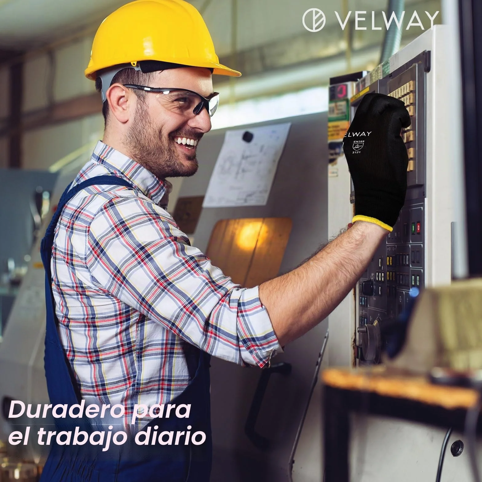 Velway Guantes de Trabajo Talla 8 Alta Resistencia Recubrimiento Poliéster PU Protección Mecánica Negro