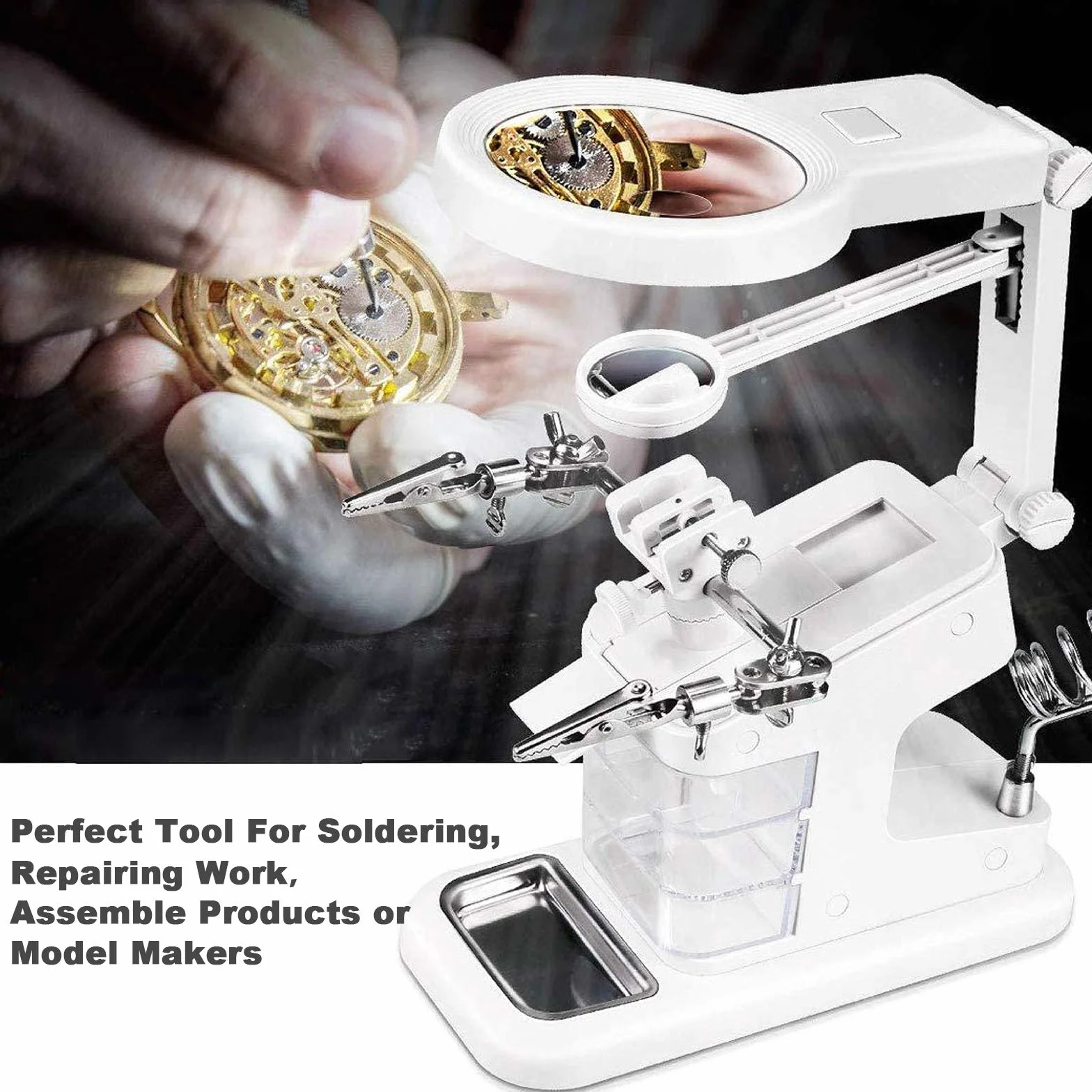 GuDoQi Lupa de Soldadura Multifuncional 3X 4.5X 25X USB Lupa de Escritorio Iluminada con Brazadera y Pinzas de Cocodrilo Soldadura, Ensamblaje, Reparación, Modelado, Manualidades