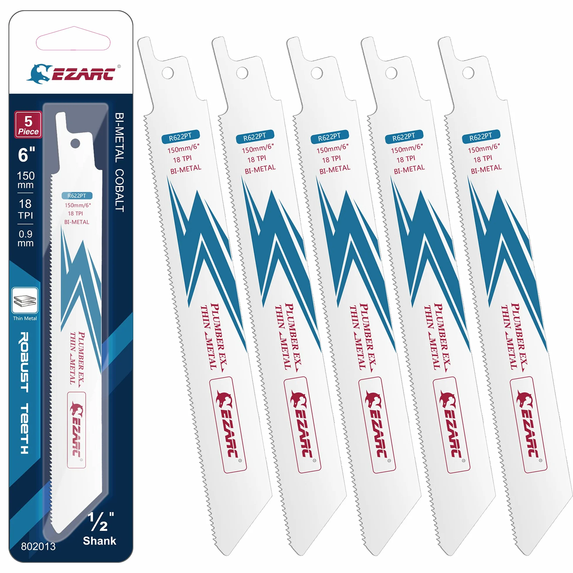 EZARC Hojas de sierra sable Bimetálica Cobalt R622PT 150mm 18TPI puede Cortar Metal Delgado - 5 piezas