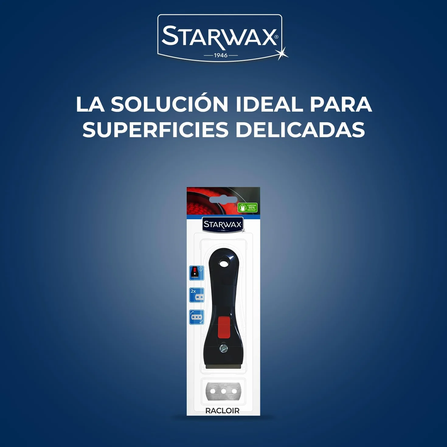 STARWAX – Rascador para placas de vitrocerámica e inducción con cuchilla de recambio de acero inoxidable – Elimina restos de comida y grasa quemada – No raya