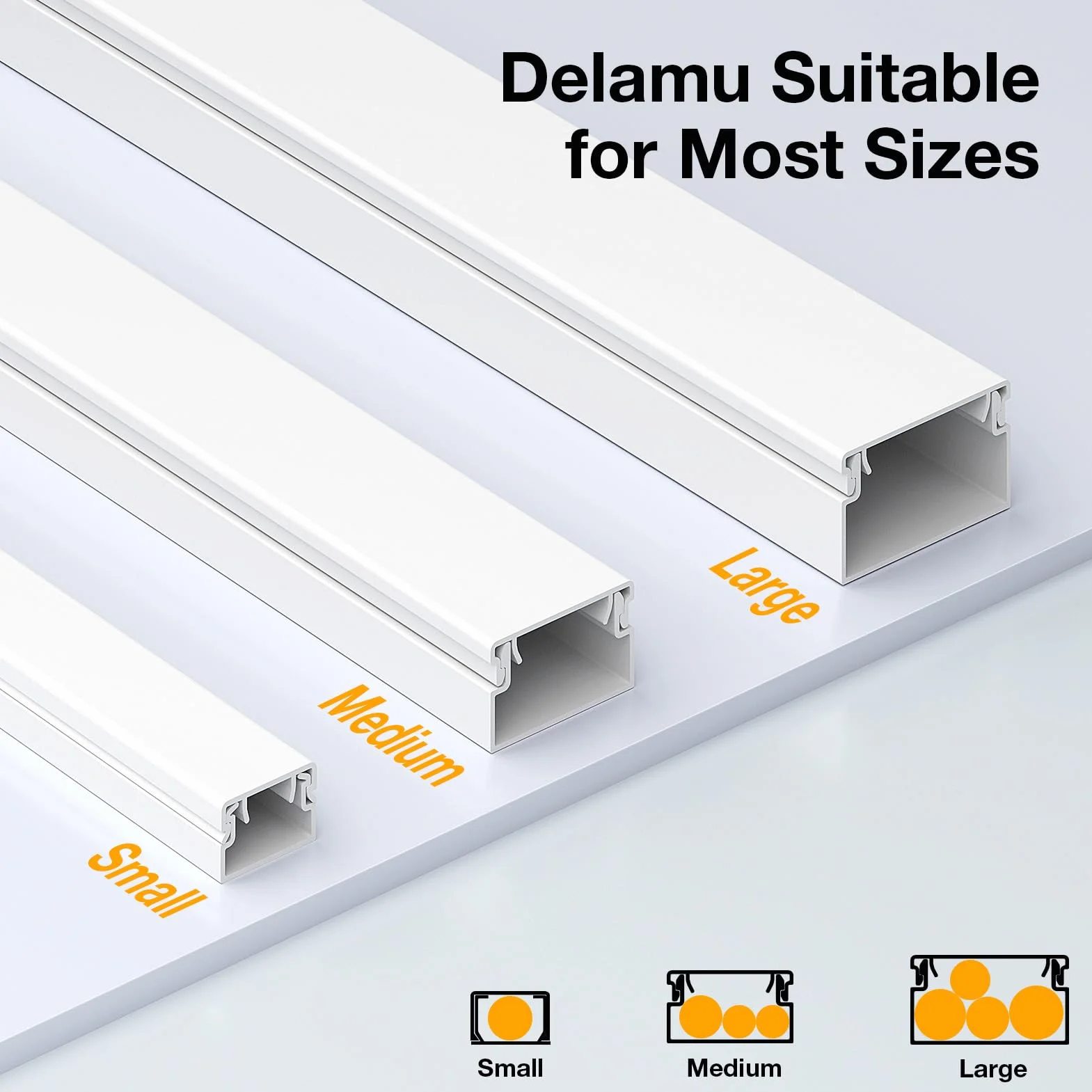 Delamu Canaleta Cables Pared Adhesivo, 4M, 10 Piezas, 400 x 30 x 17 mm, Blanco