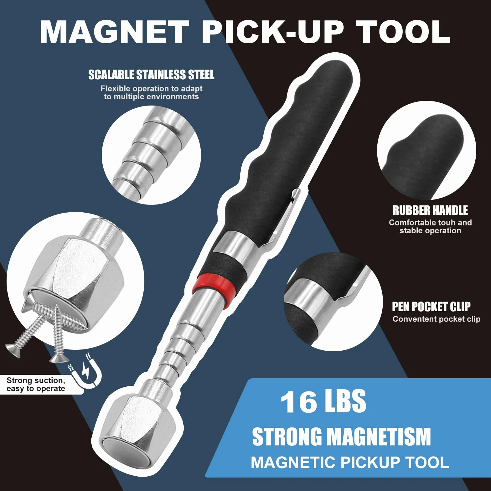 4 Piezas Recogedor Magnético Telescópico, Herramientas de Recogida Iman Flexible, Herramientas Magnéticas Telescópicas para recoger tornillos y tuercas y otros objetos metálicos (1.5LB 3LB 5LB 16LB)