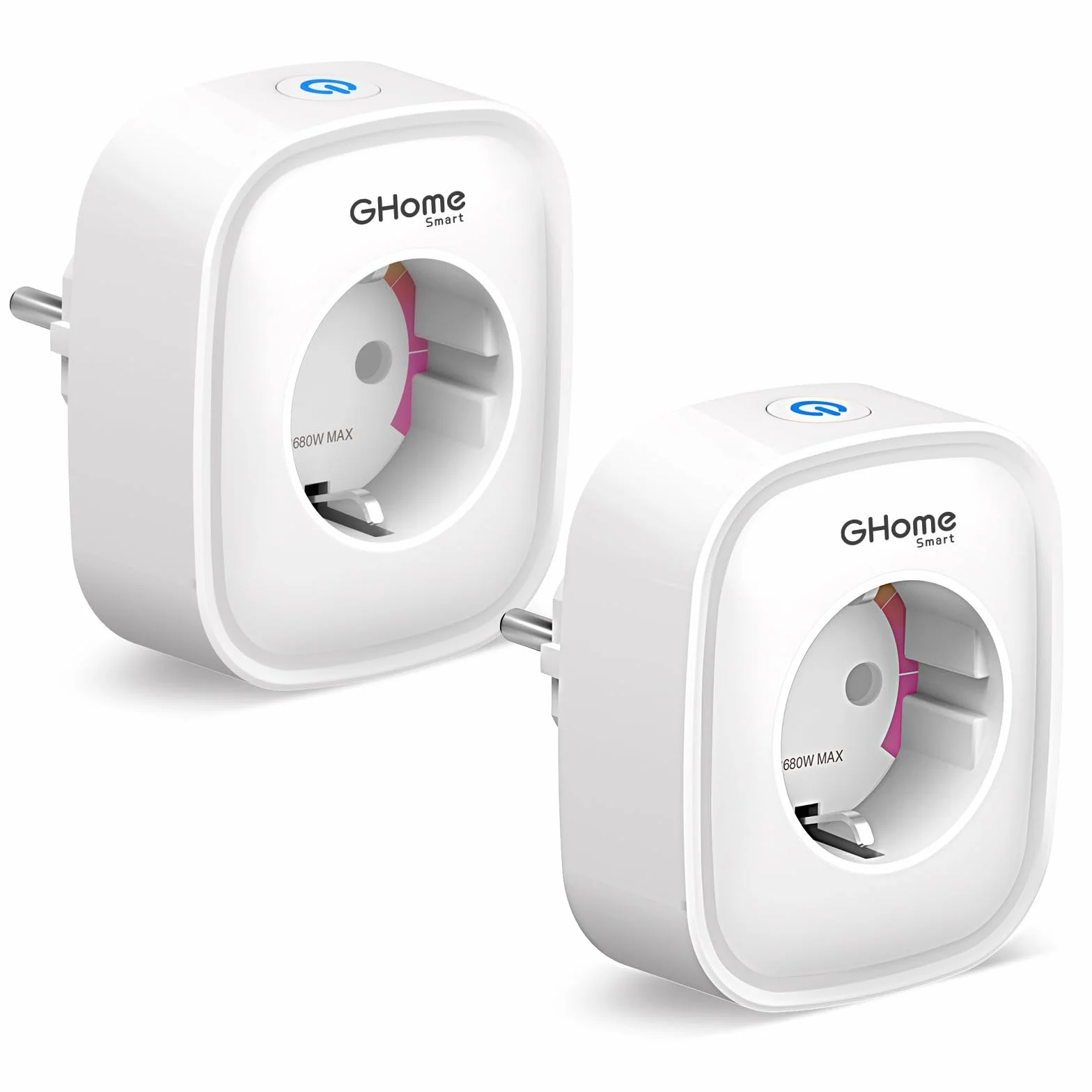 GHome Smart Enchufe Inteligente, 16A Enchufe WiFi Medidor de Consumo, Compatible con Alexa y Google Home, Tomada Inteligente Programable con Temporizador, Control por Voz y APP, 3680W,Solo 2.4GHz WiFi