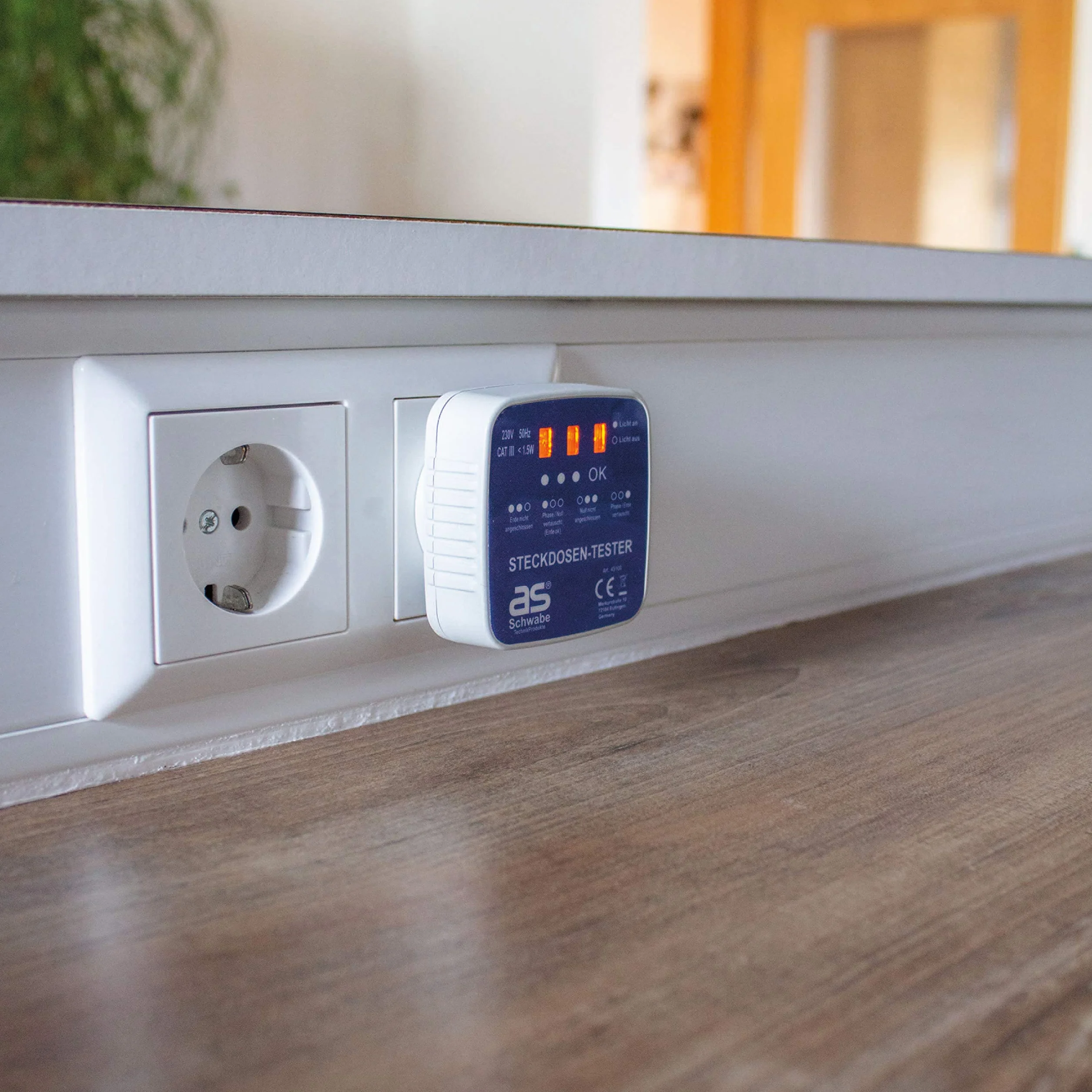 Schwabe comprobador enchufes Schuko 230V con indicador luminoso comprobador de circuitos