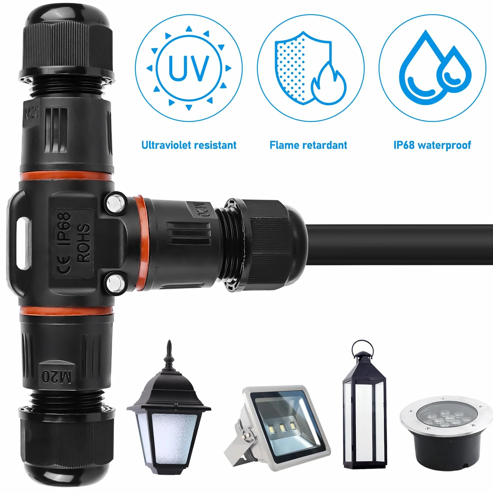 6 conectores de cable de 3 polos, resistentes al agua IP68, conector de cable en forma de T, resistente al agua de 3 pines, manguito de conexión para cable de 3 a 12 mm de diámetro, caja de derivación