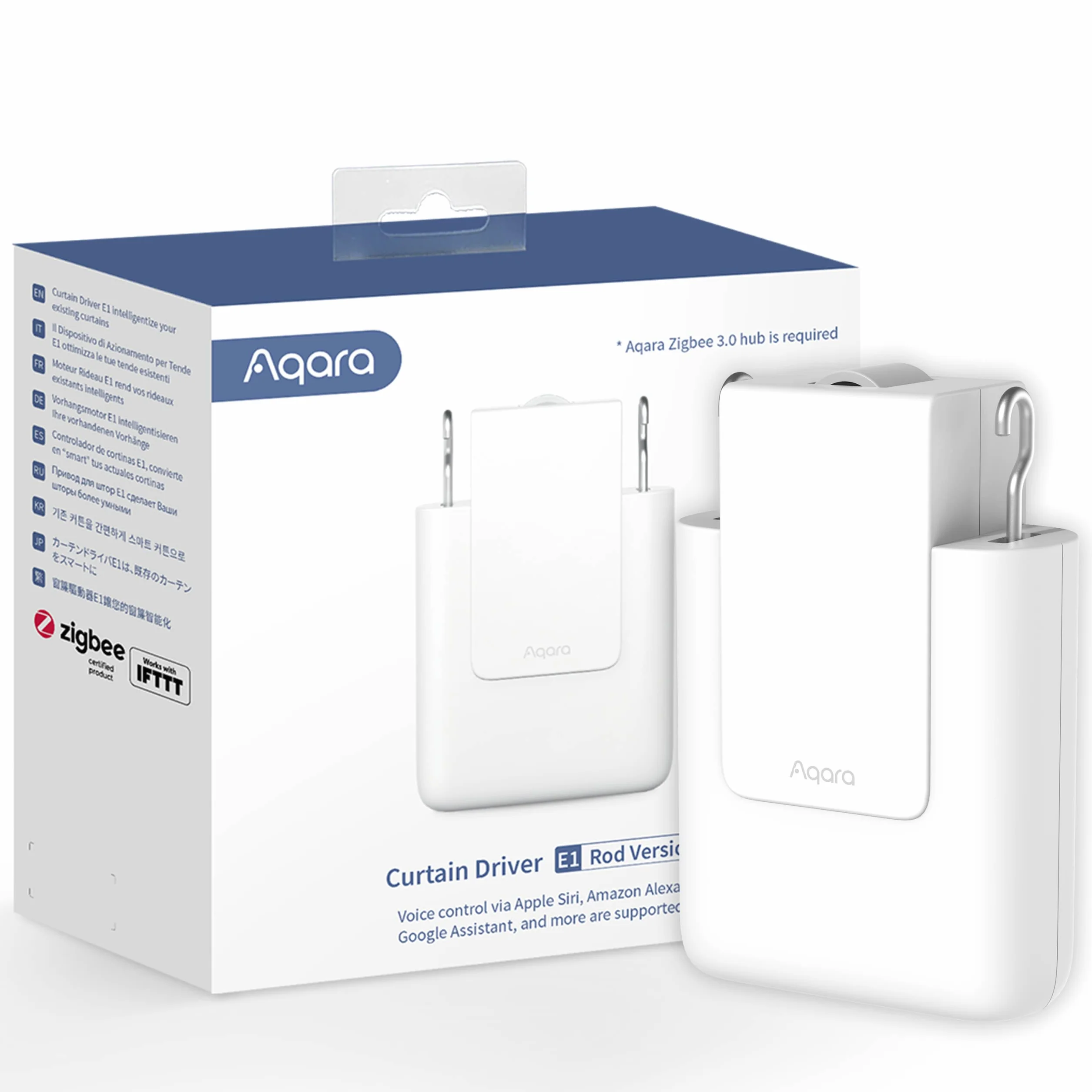 Aqara Controlador de Cortina E1(Versión Rod, 1 Paquete), Requiere un Aqara Zigbee 3.0 hub, para Mando a Distancia y Automatización del Hogar, Soporta HomeKit, Alexa, Google Assistant e IFTTT
