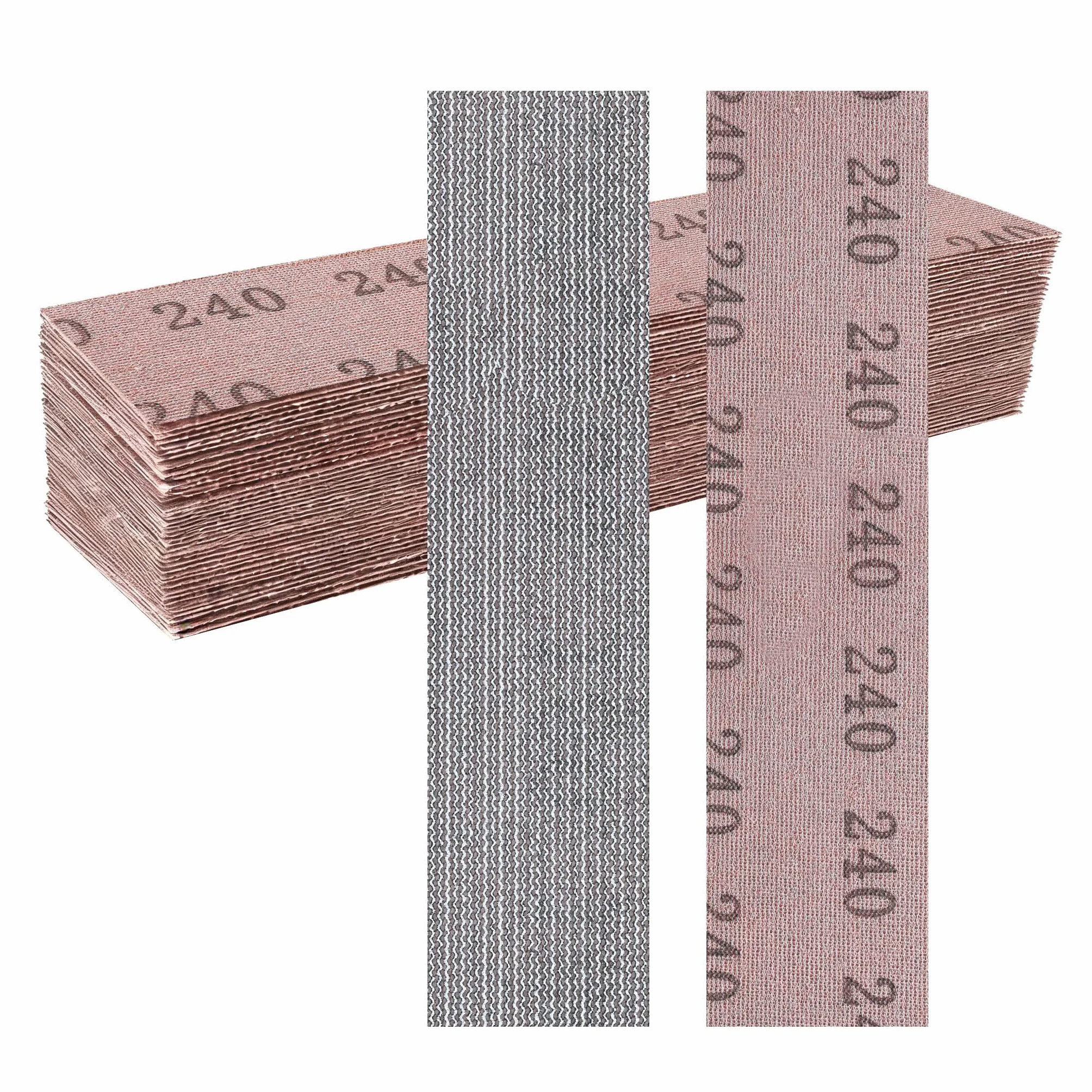 Tiras de lijado de malla 70x400 mm, cierre adhesivo duradera y alto rendimiento, 25 piezas, grano P240 para madera, masilla, barniz y plástico