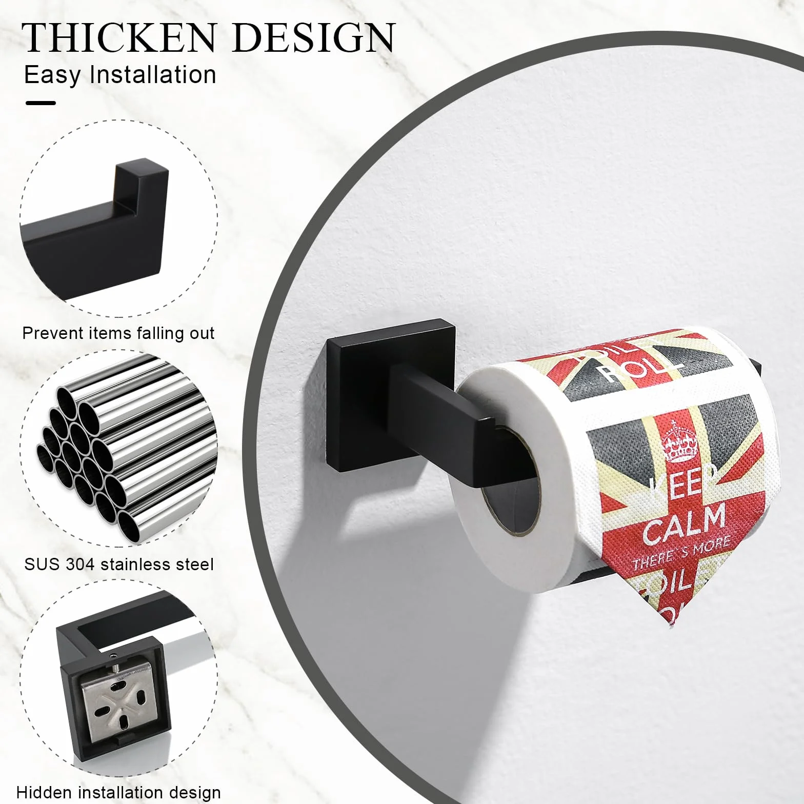 TURS Negro Toalleros de Aro Acero Inoxidable 304 Montado en Pared Chrome Soporte de Toalla