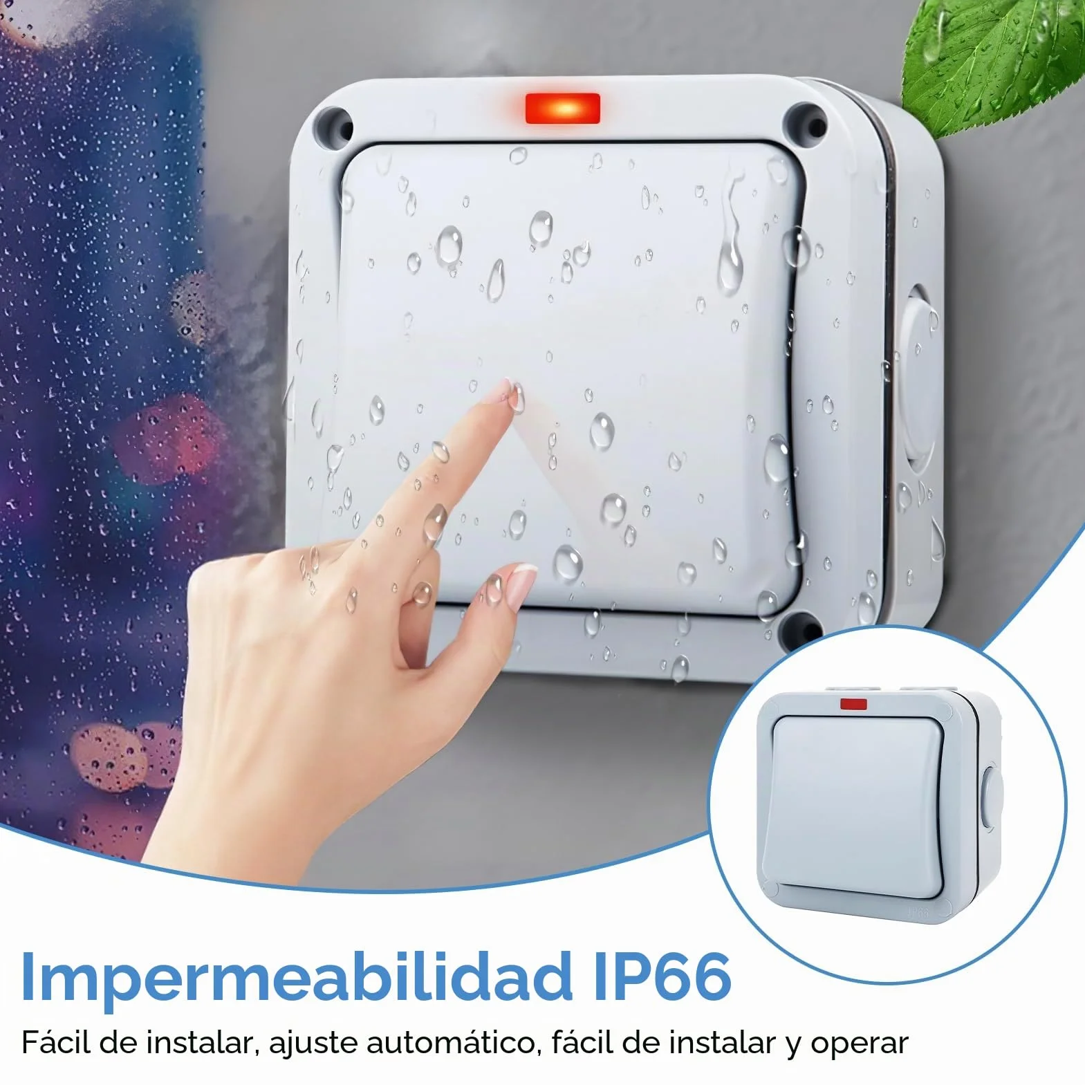 Interruptor de Pared Impermeable IP66 20A Universal Resistente a la Intemperie con Cubierta Antipolvo para Exteriores Jardín Taller