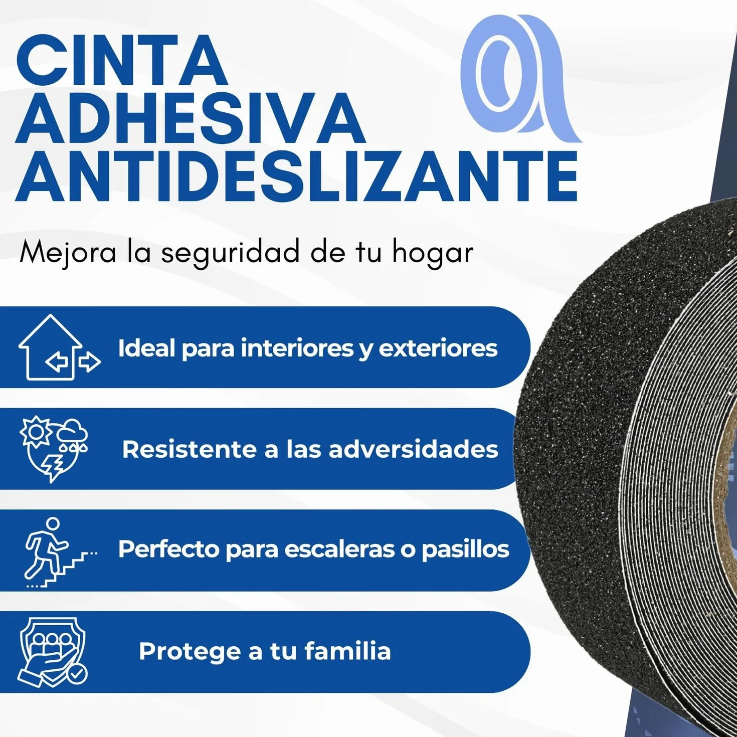 Cinta Antideslizante Escaleras Suelo Exterior 10 Metros 5cm x 10m Rollo Seguridad