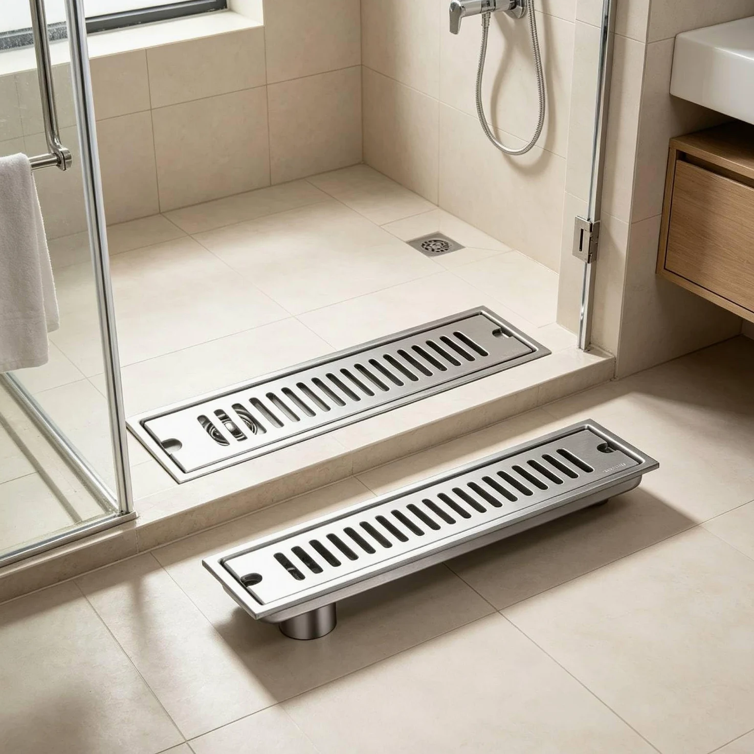 Tissting Desagüe de Ducha, 40cm Trampa para El Cabello Sumidero | Acero Inoxidable con Filtración Doble Sumidero Ducha Sifón y Filtro Desague Ducha para Baño,Cocina y Balcón(Side Drainage)