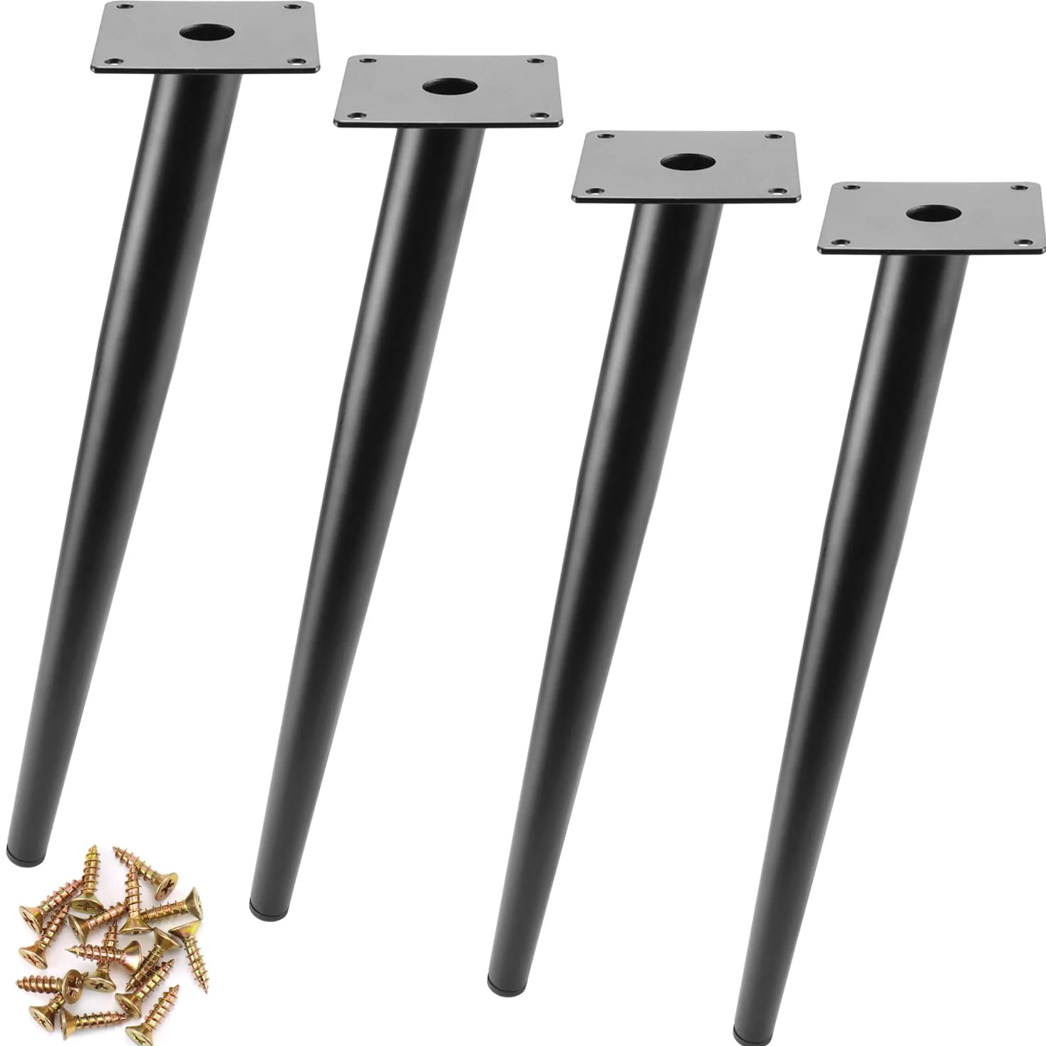 QWORK® Juego de 4 Patas para Muebles Inclinado - 40 cm Acero - con Tapas Resistentes a los Arañazos - para Mesa de Centro/Mesita de Noche/Gabinetes/Sillas
