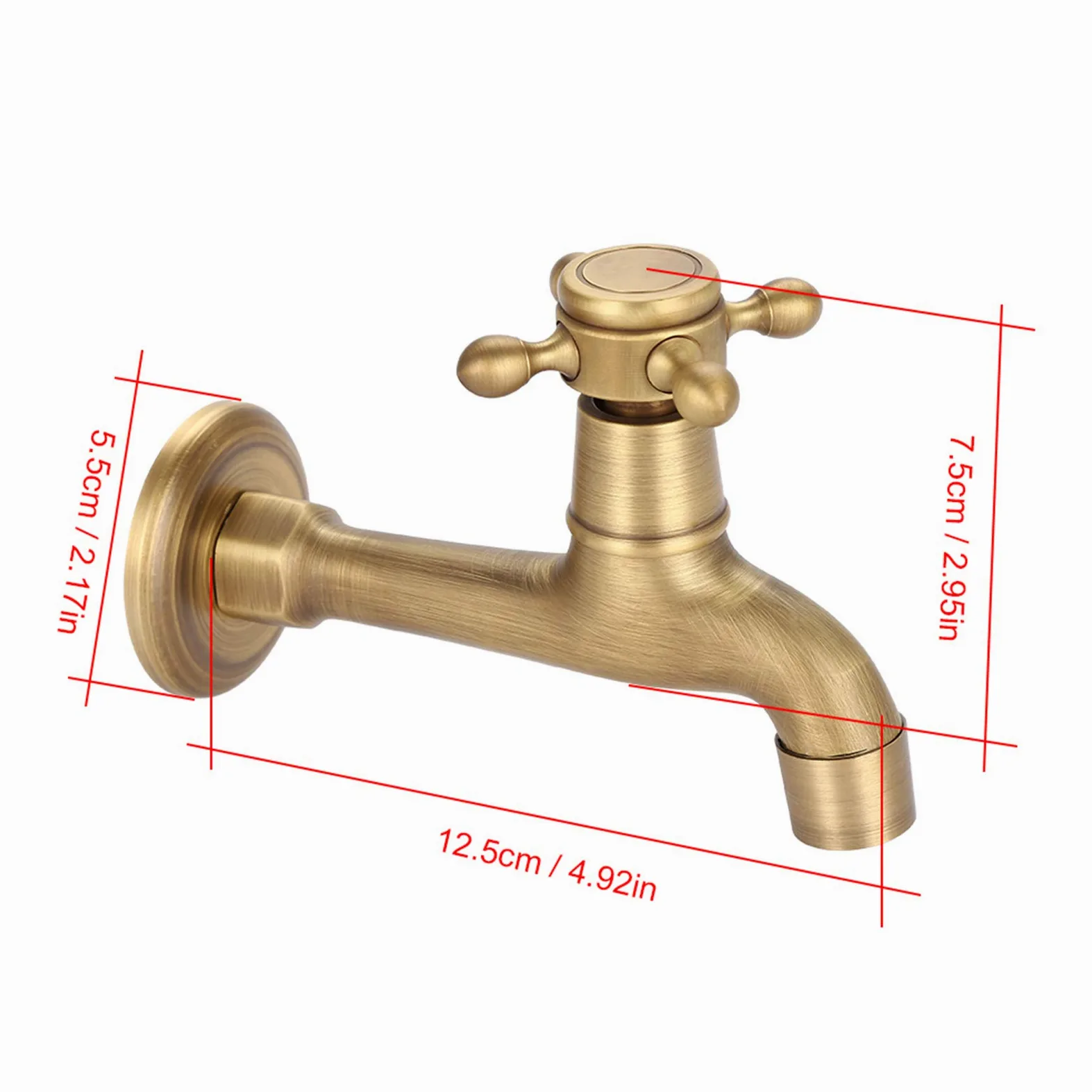 Grifo de latón vintage, Montado en la pared Grifo de latón sólido vintage Cinta de agua fría individual para fregadero de cocina Piscina de fregona(Largo)
