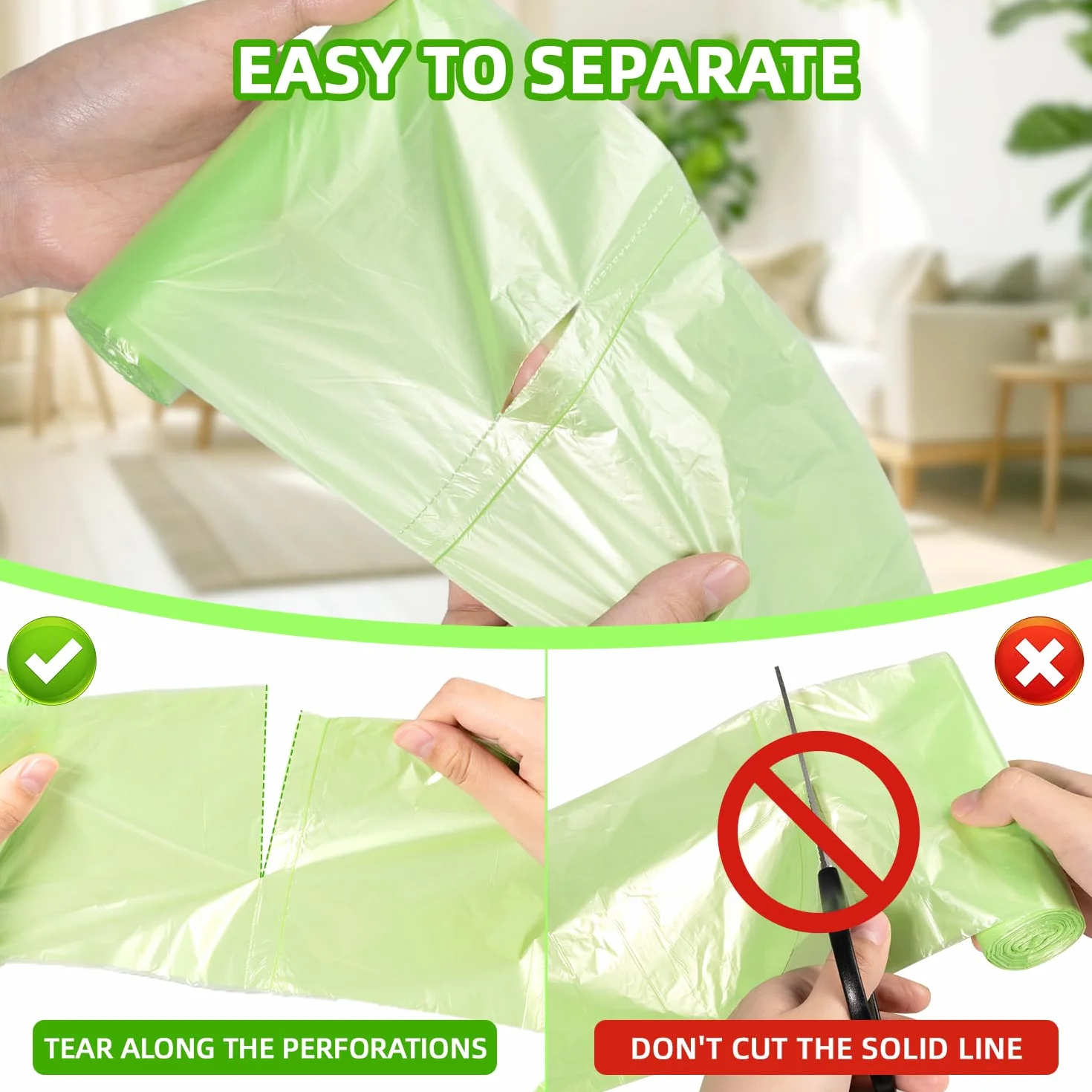 Bolsas de basura orgánicas 10 L 120 unidades biodegradables resistentes al desgarro impermeables W45x50 cm verde